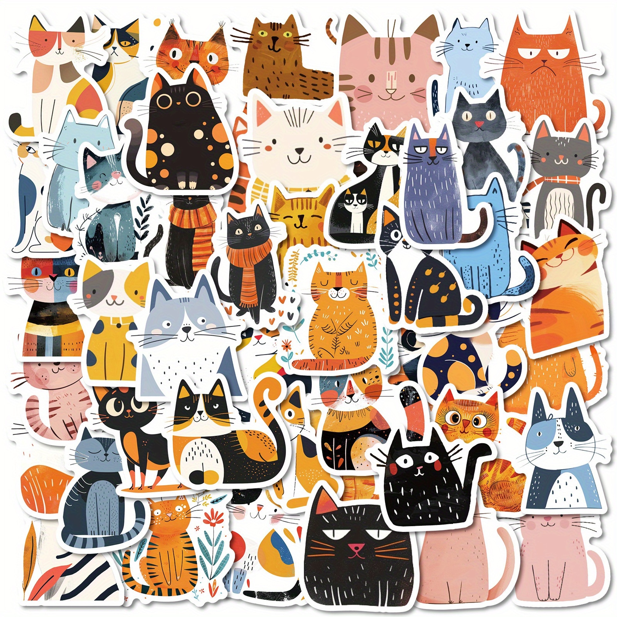 Katzen Sticker Set Papier – 50-teiliges Motiv Katzen Dekorationsset