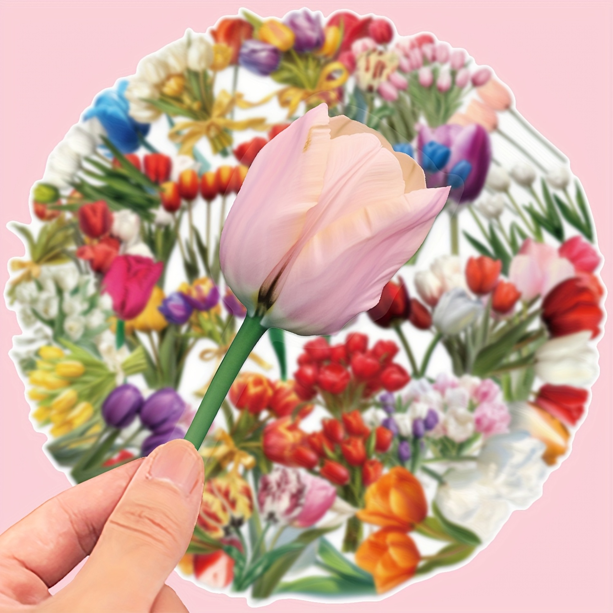 Tulpen transparente Sticker Set – 50-teiliges Bundle im floralen Design