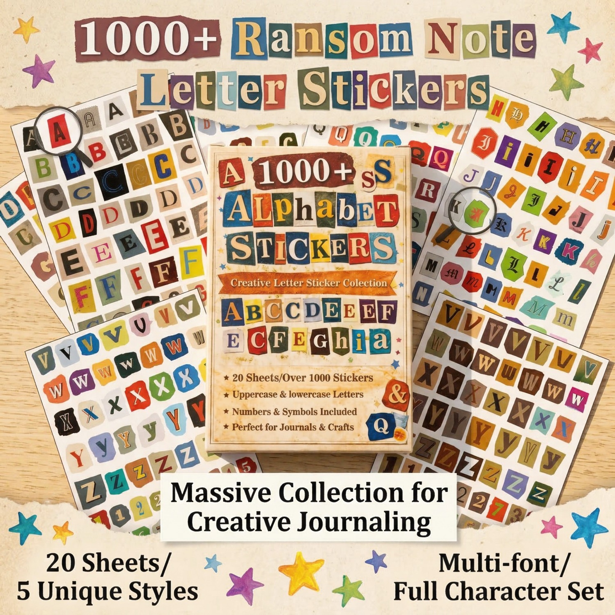 Alphabet Sticker Set für Scrapbooking – 1000 Buchstaben, Groß- und Kleinschreibung