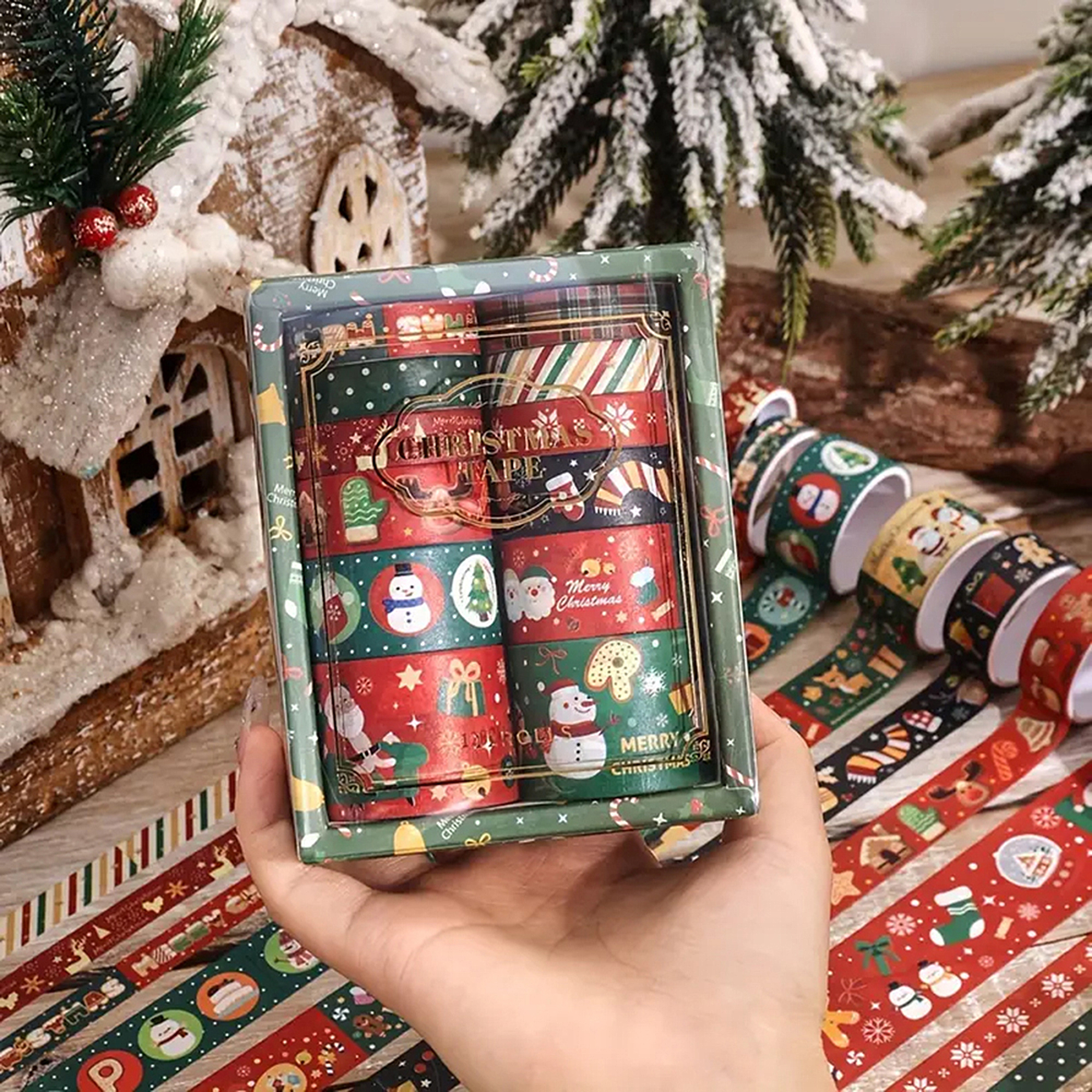 Weihnachts Washi Tape Set – 12 winterliche Rollen für kreative Dekorationen