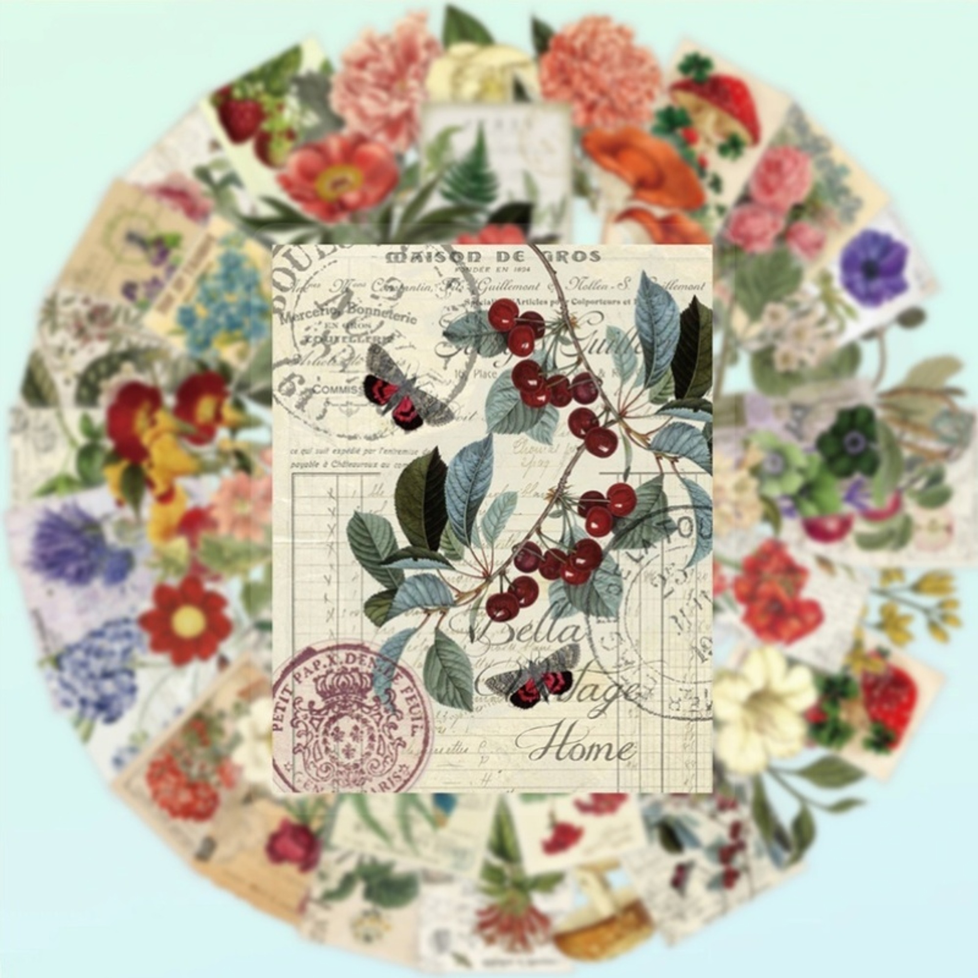 Botanische Pflanzen Sticker Set – 50 Aufkleber aus PET/PVC mit Blumen- und Pflanzenmotiven