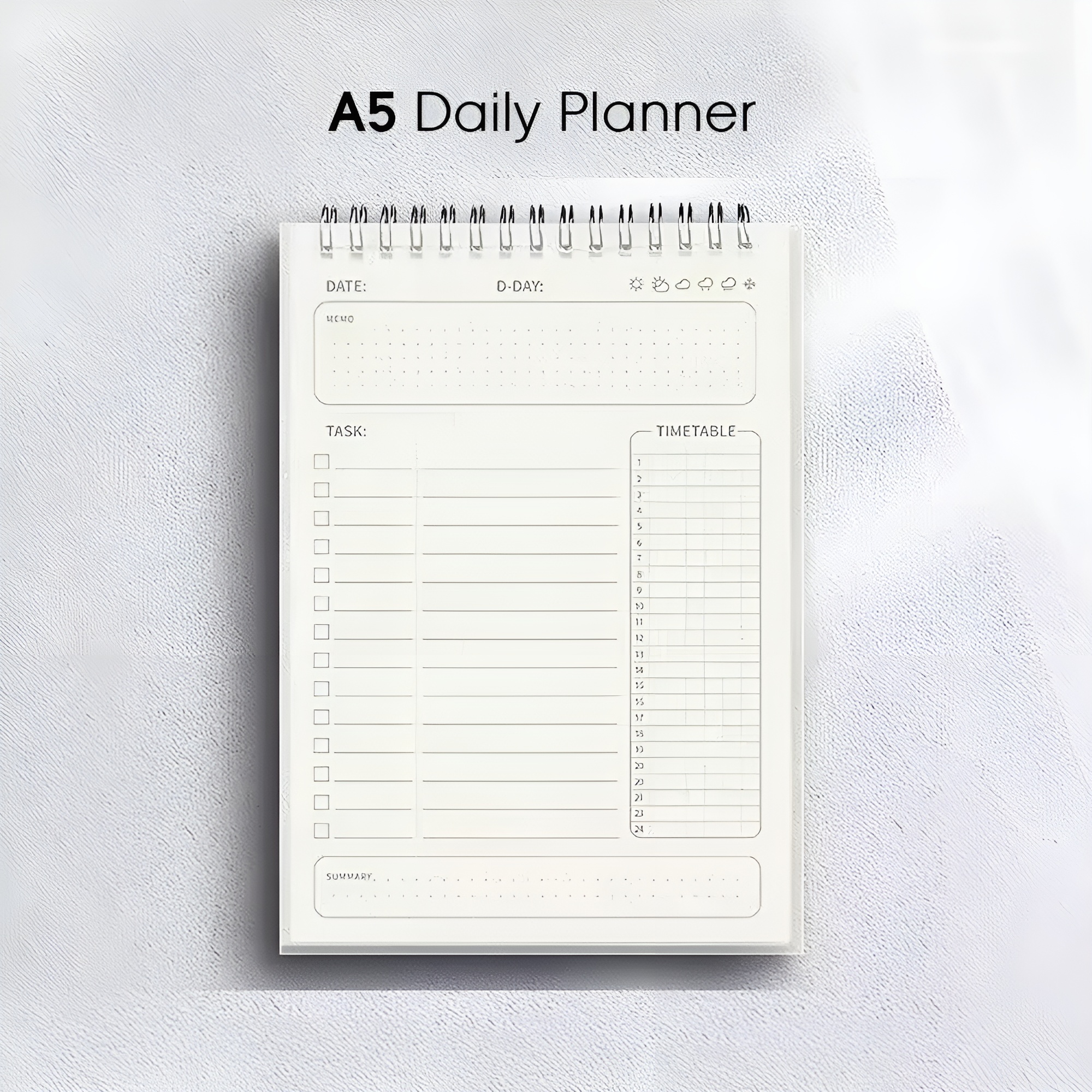 Tagesplaner A5 Spiralbindung – 80 Blatt hochwertiges Papier, 360° drehbar