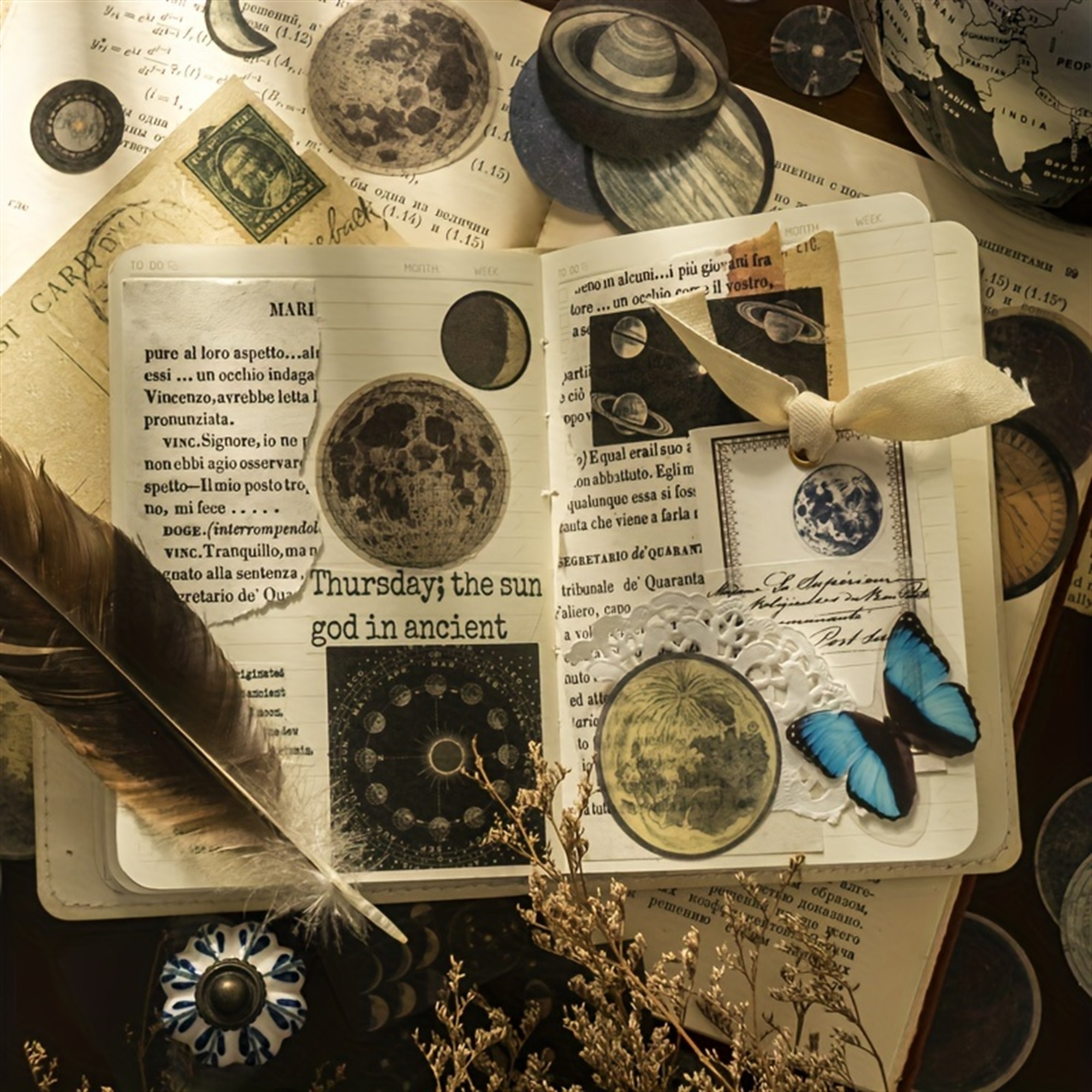 Retro Mond Scrapbook Aufkleber Set – 100-teiliges Vintage-Dekor