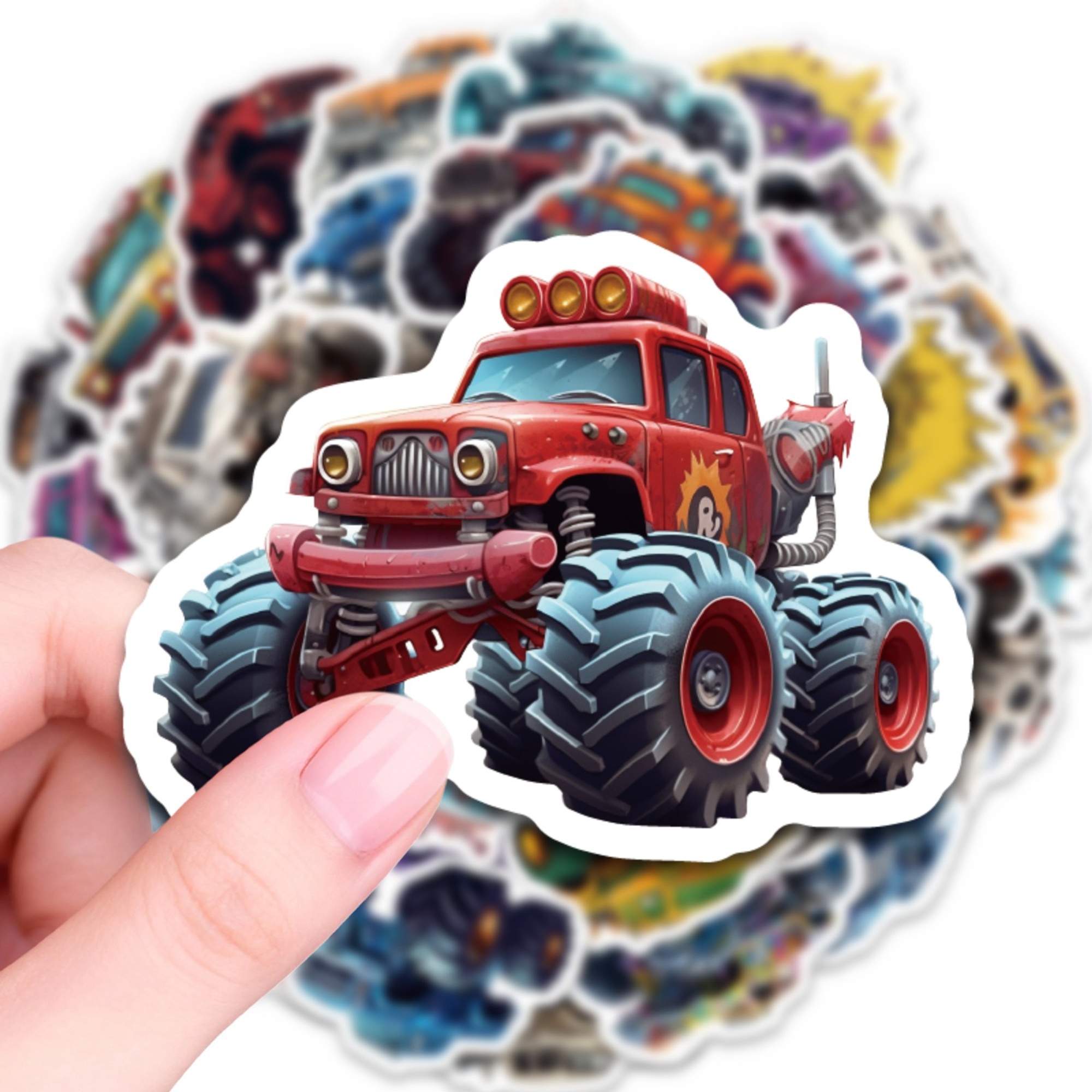 Monster Truck Sticker Set – 50 Papieraufkleber mit coolen Motiven