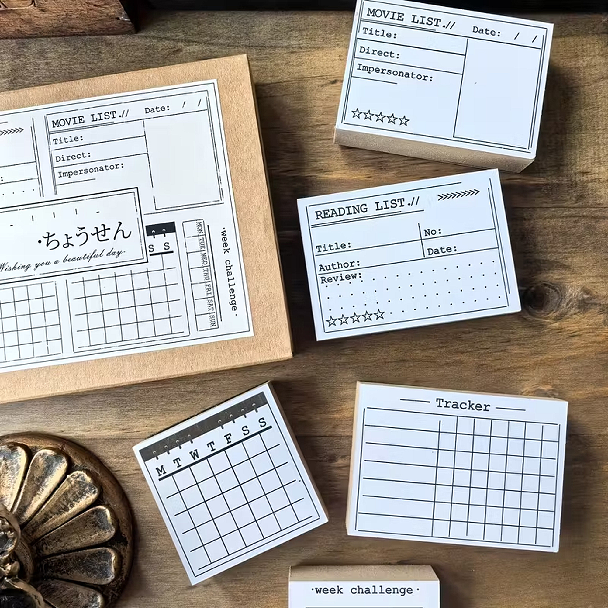 Planer Holzstempel Set – 5 Motive für Tracker und Kalenderideen