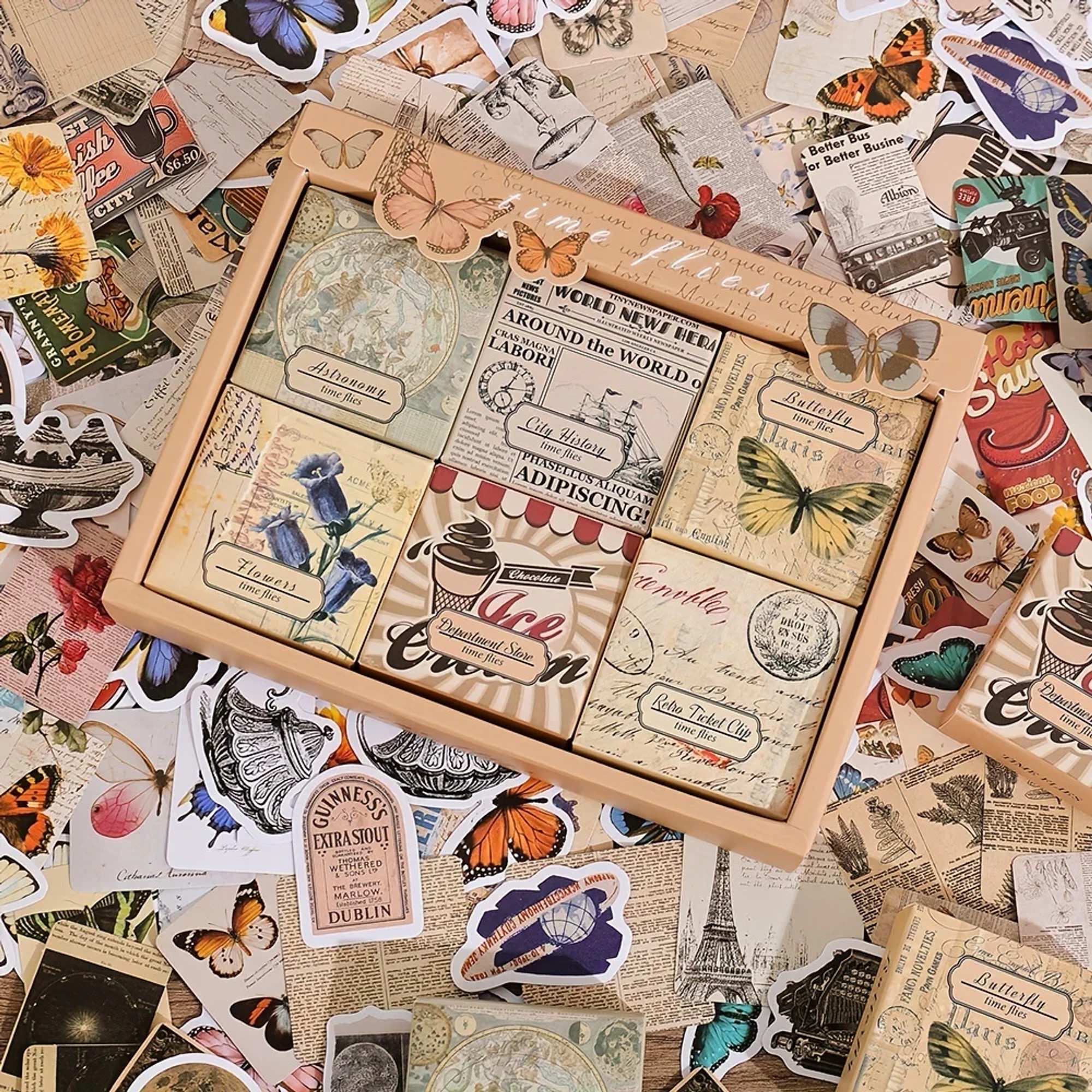 Retro Scrapbooking Sticker Set – 300 Sticker in 6 verschiedene retro Stile