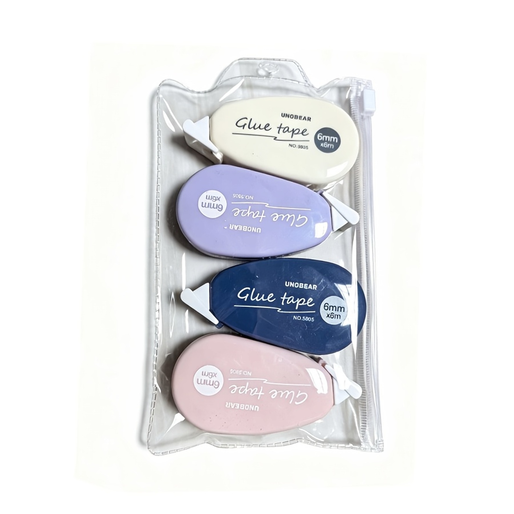 Kleberoller 4er Set – Punktkleber 6 mm × 6 m in vier Farben