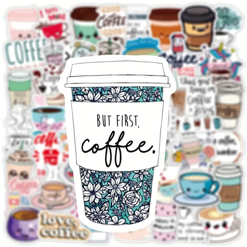 Kaffee Sticker Set – 50 selbstklebende, glänzende Motive aus Vinyl