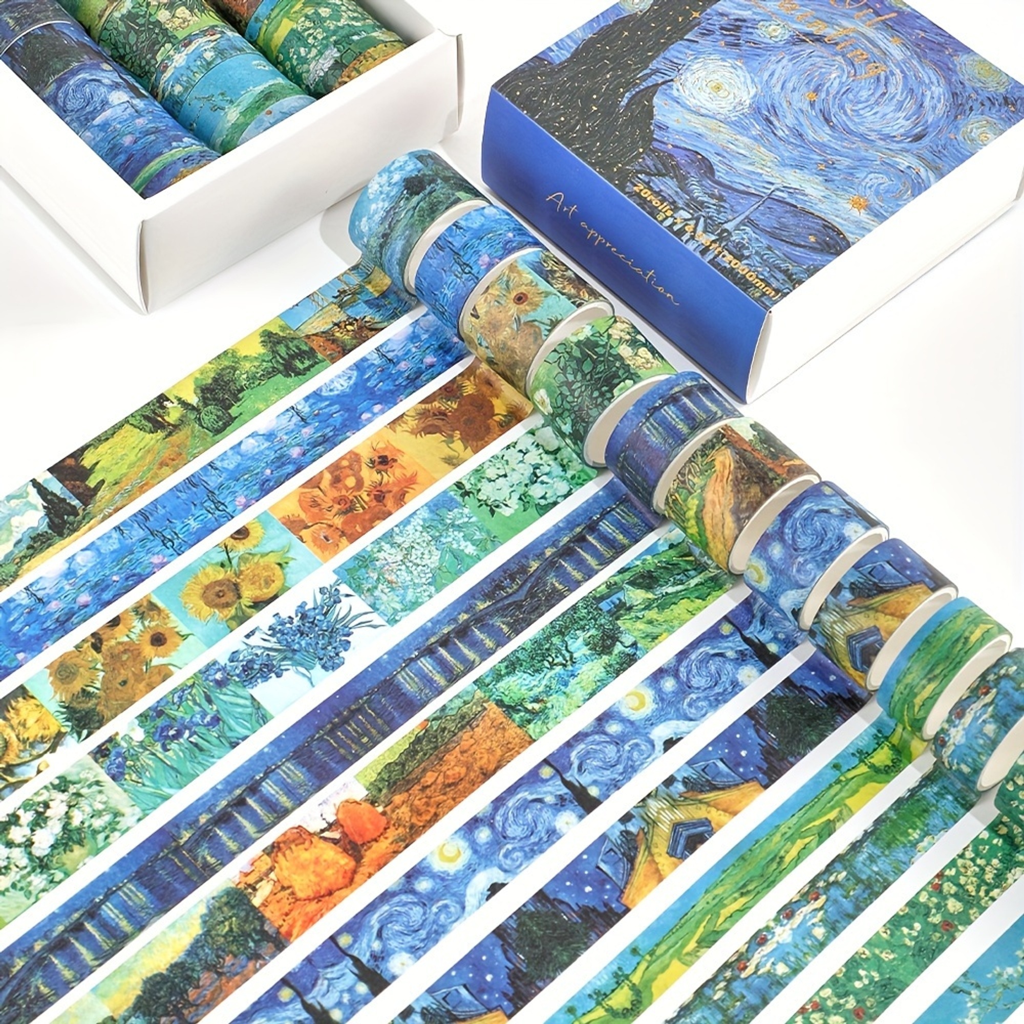 Washi Tape Set Vintage Ölmalerei – 20 Rollen mit Sternenhimmel-Motiven