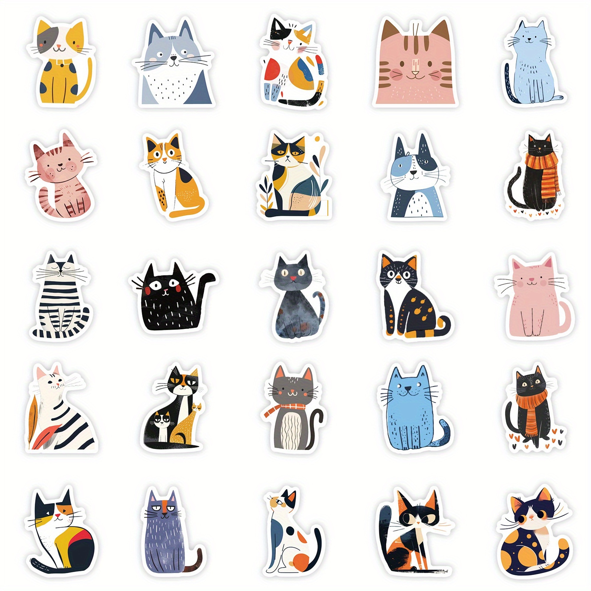 Katzen Sticker Set Papier – 50-teiliges Motiv Katzen Dekorationsset