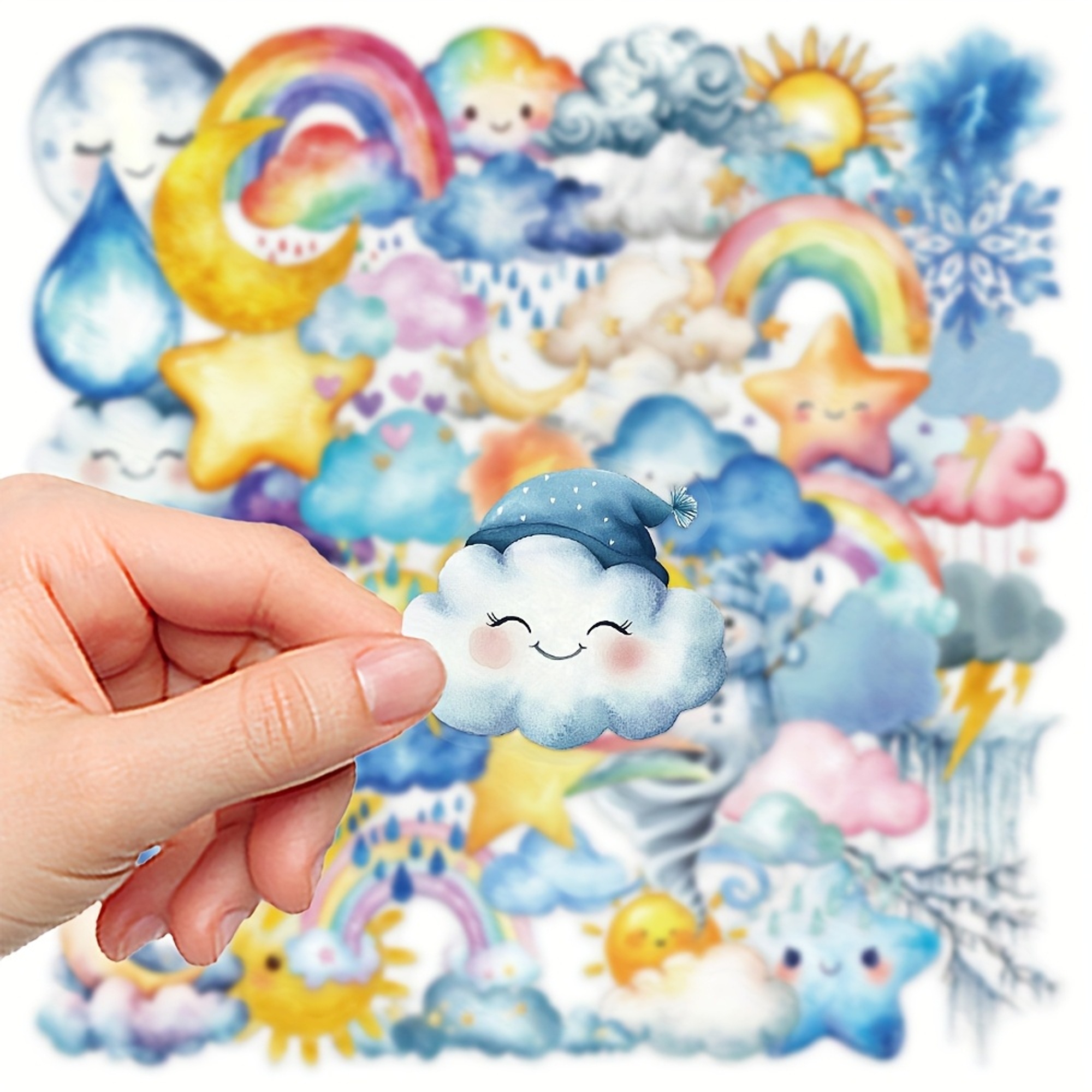 Aquarell Wetter Sticker Set – 50 transparente Aufkleber mit Himmel-Motiven