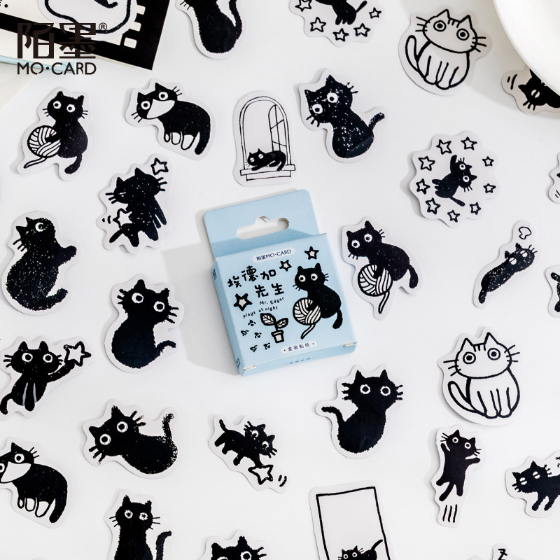 Schwarze Katze Sticker, Sticker-Set "Mr. Edger" mit 45 mini Stickern