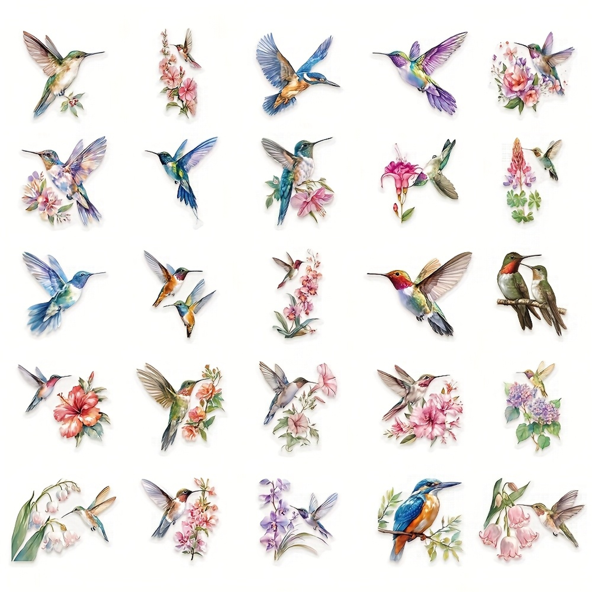 Kolibri Sticker Set transparent – 50 verschiedene Motive