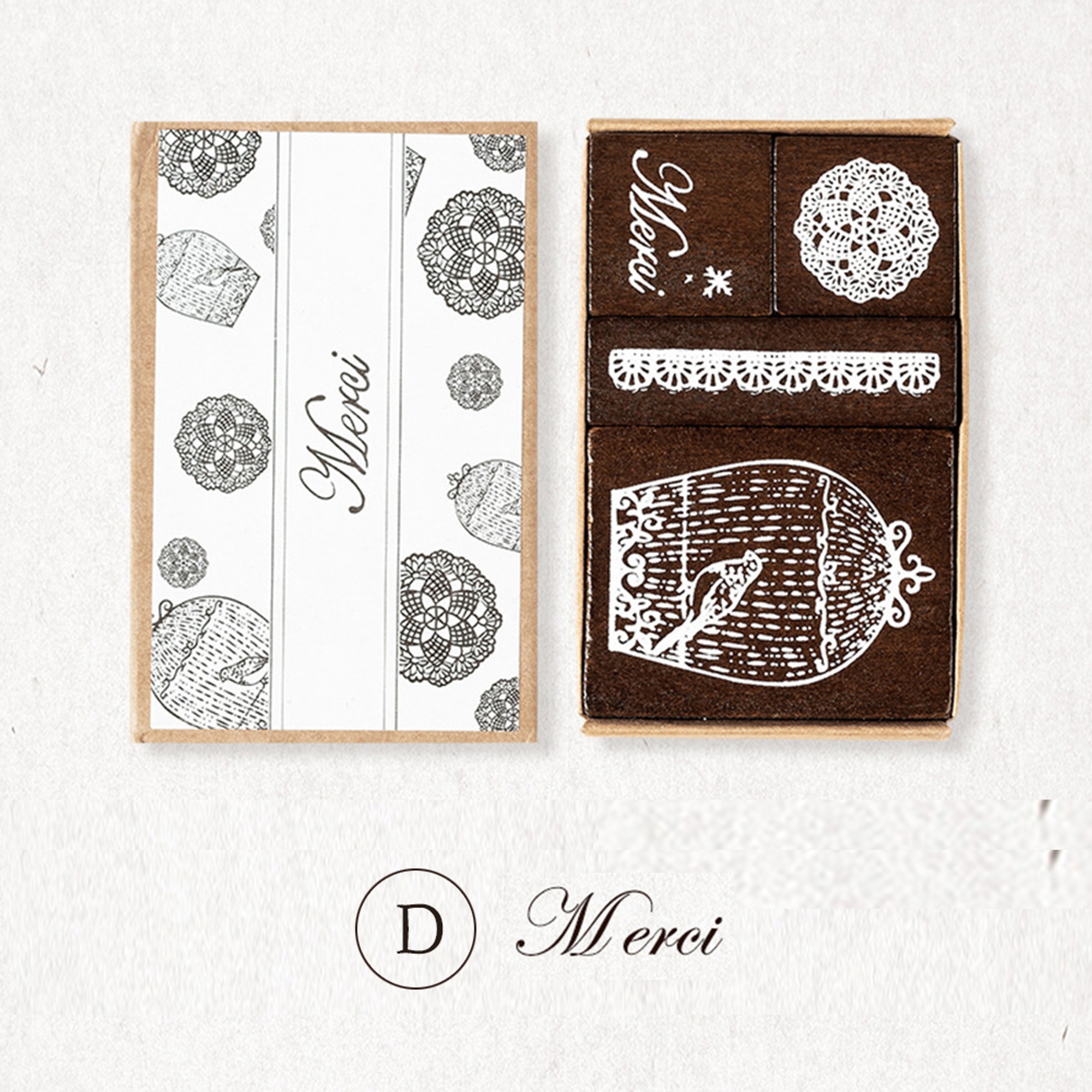 Holzstempel Set französische Motive – 4er Vintage Design auf Naturholz