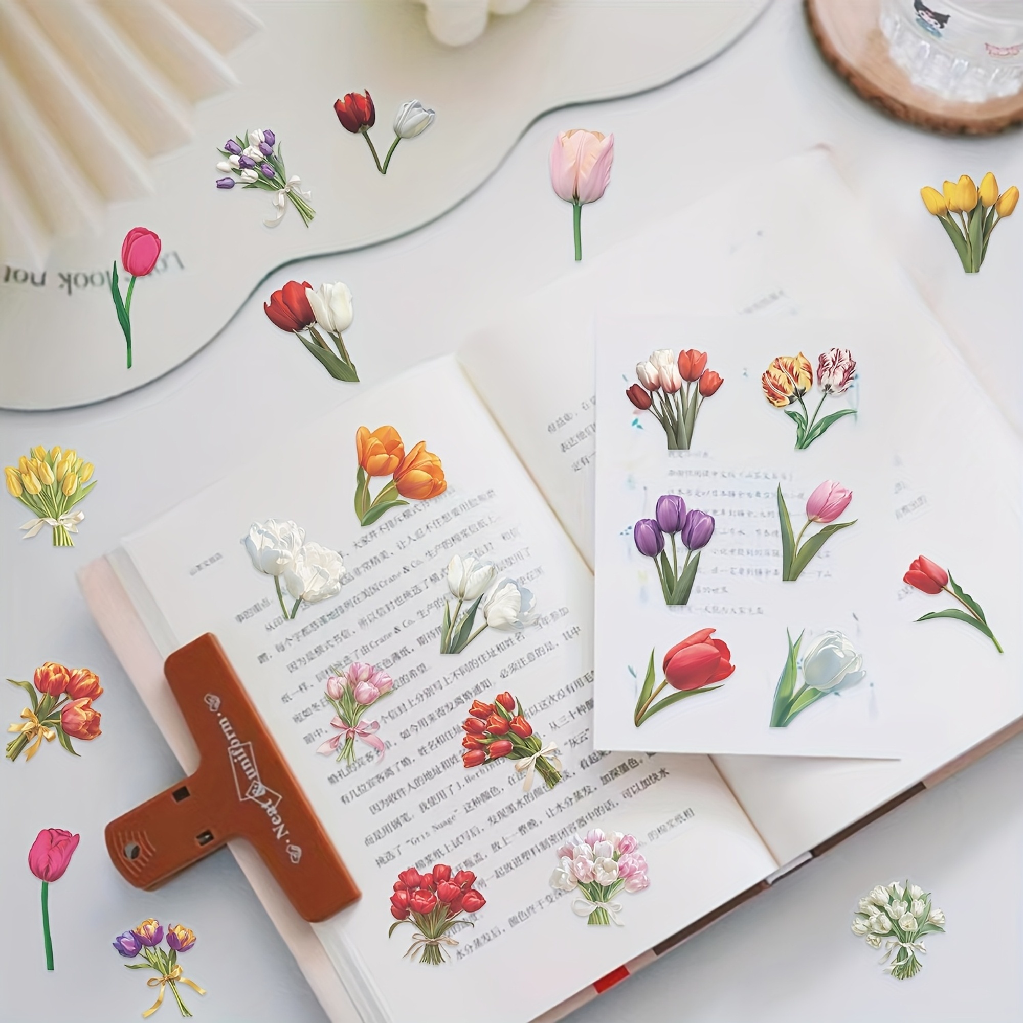 Tulpen transparente Sticker Set – 50-teiliges Bundle im floralen Design