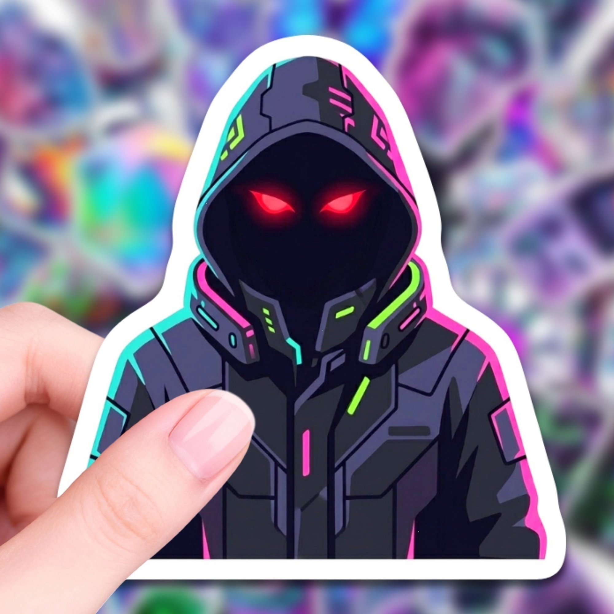Cyber Vaporwave Sticker Set – 50 Papieraufkleber im Neonstil