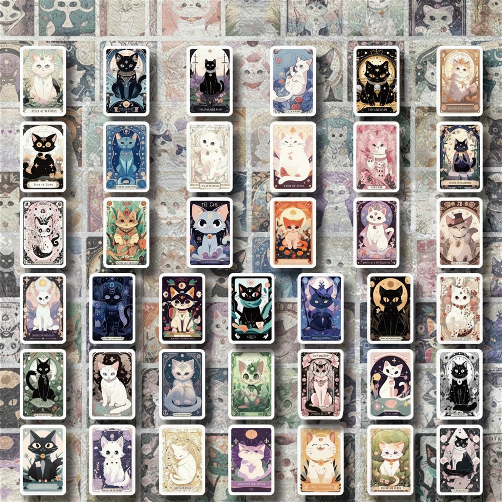 Katzen Tarot Sticker Set – 78-teiliges Motiv mit mattem Finish