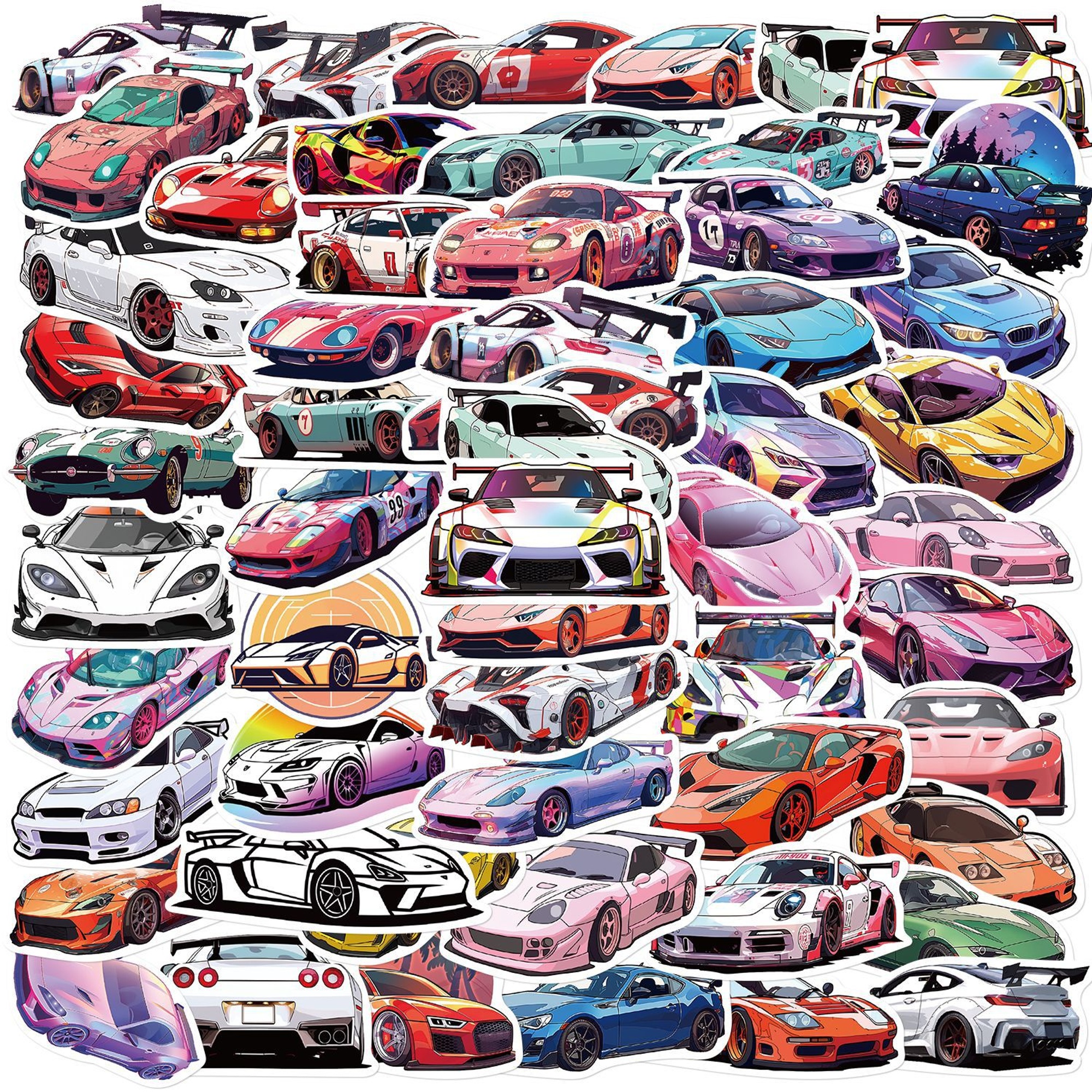 Sportwagen Sticker Set – 50 Papieraufkleber mit Sportwagenmotiven