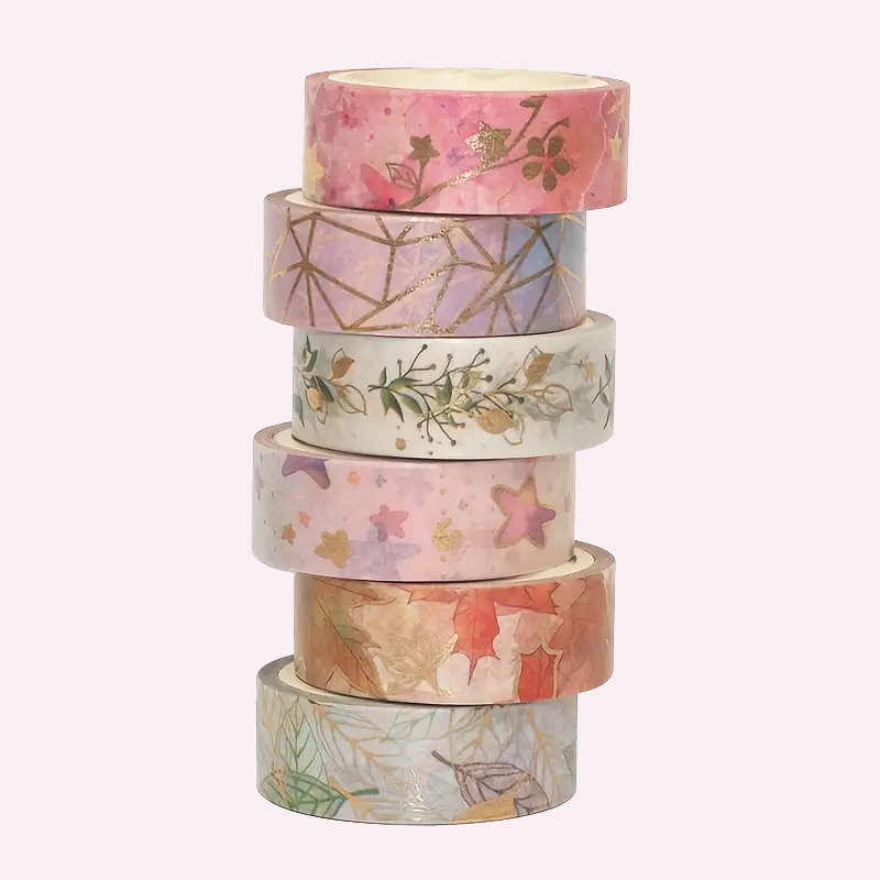 florales Washi-Tape Set – 6 Rollen mit Goldfolie für kreative Dekoration
