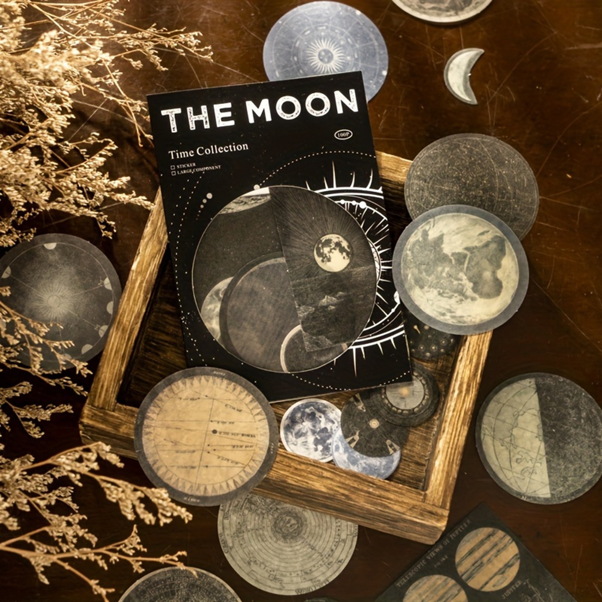 Retro Mond Scrapbook Aufkleber Set – 100-teiliges Vintage-Dekor