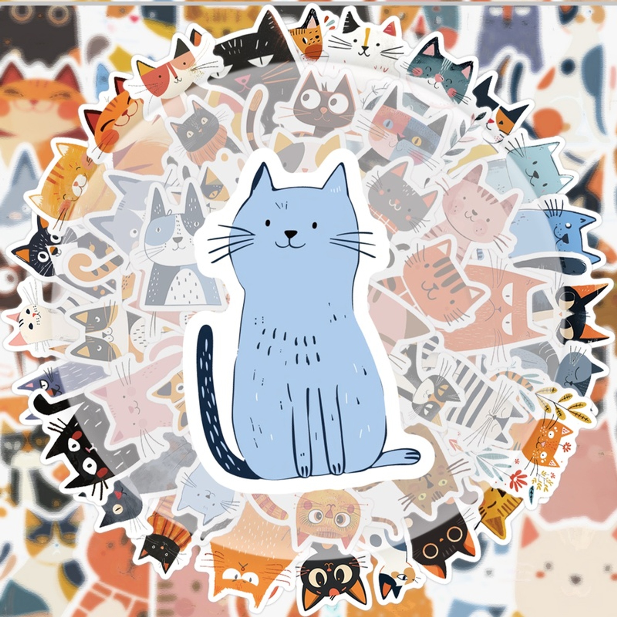 Katzen Sticker Set Papier – 50-teiliges Motiv Katzen Dekorationsset