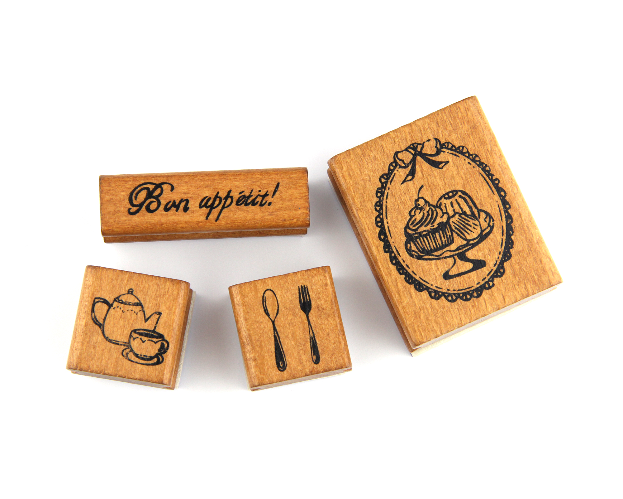 Stempelset mit 4 Motiven – Holzstempel mit Schaumstoffschicht