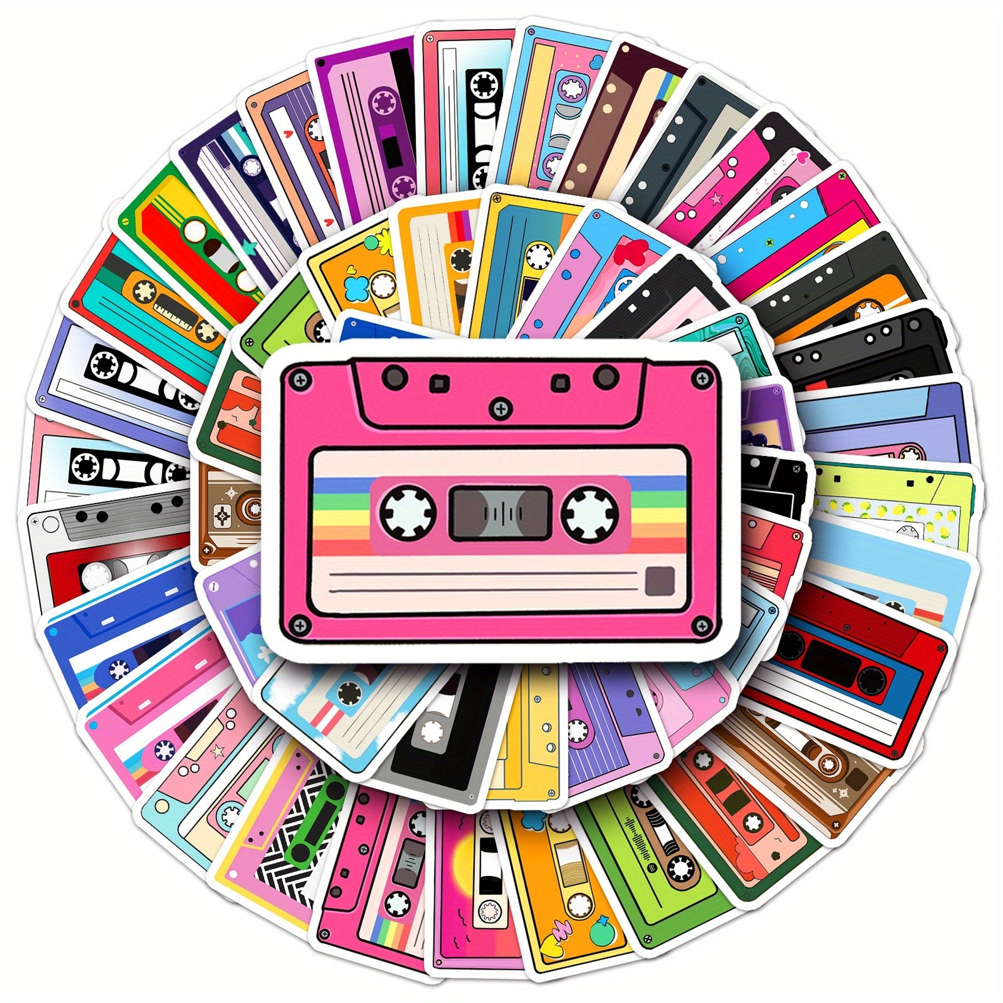 Retro Kassetten Sticker Set – 50 Papiersticker im Vintage Design