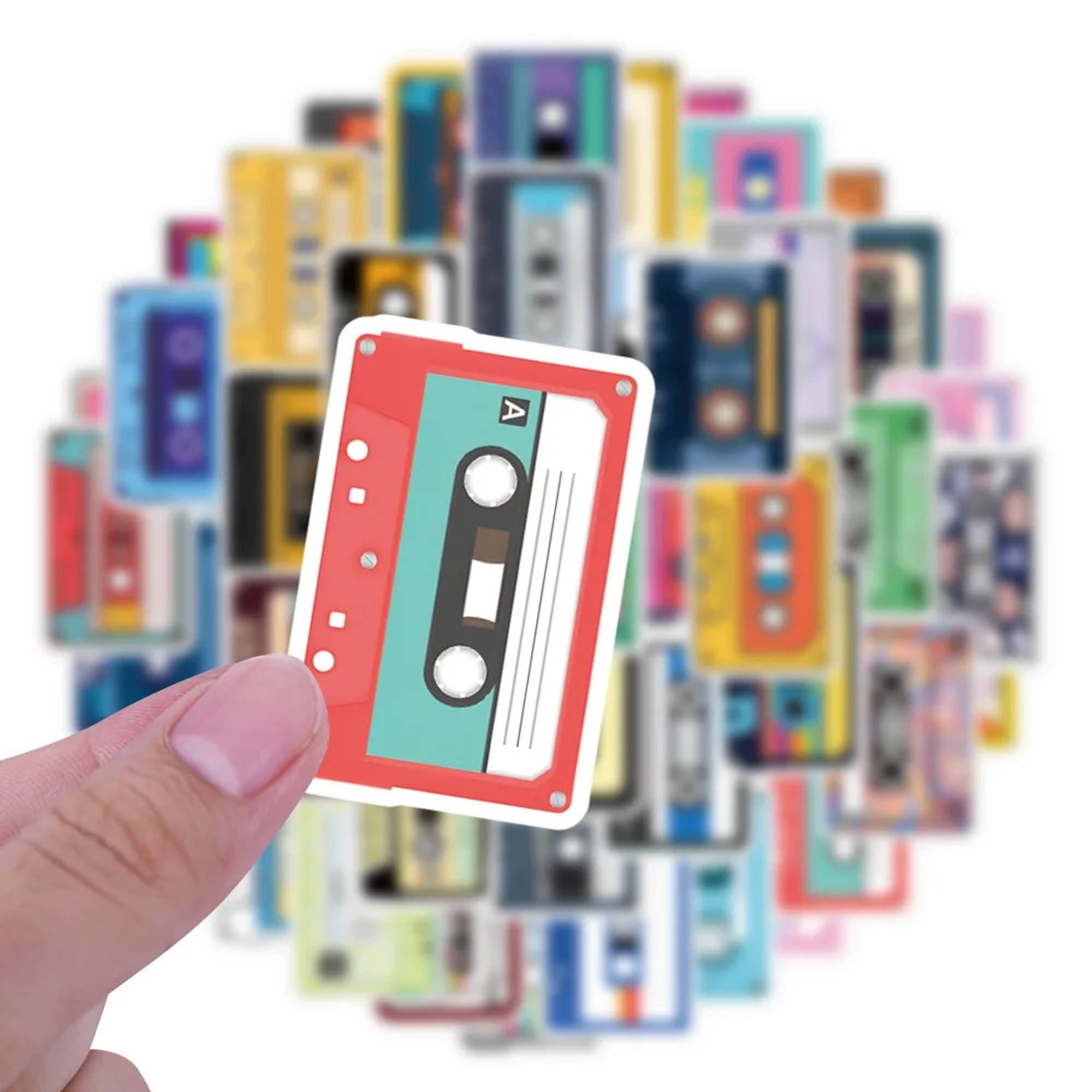Retro Kassetten Sticker Set – 50 Papiersticker im Vintage Design