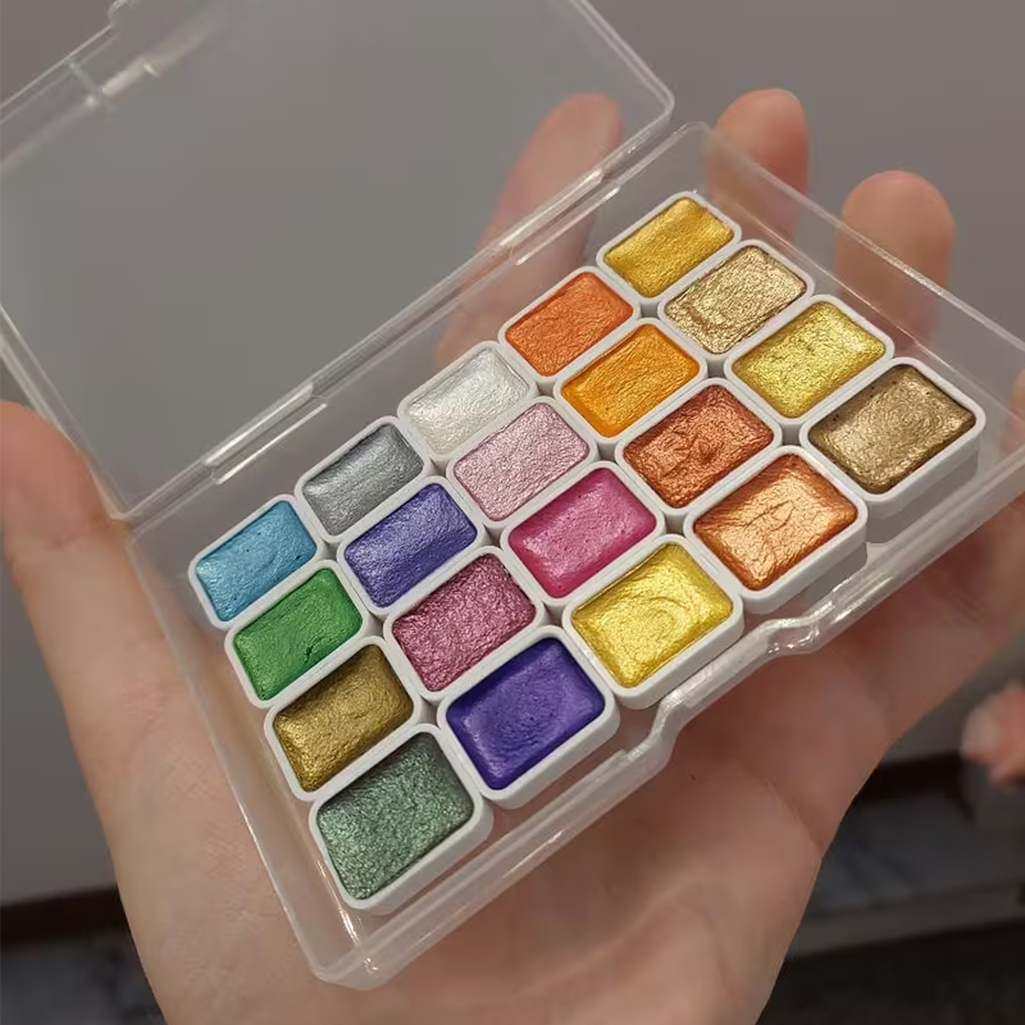 Metallic Aquarellfarben Set – 20 Farben mit Perlmutt- und Metallic-Effekt