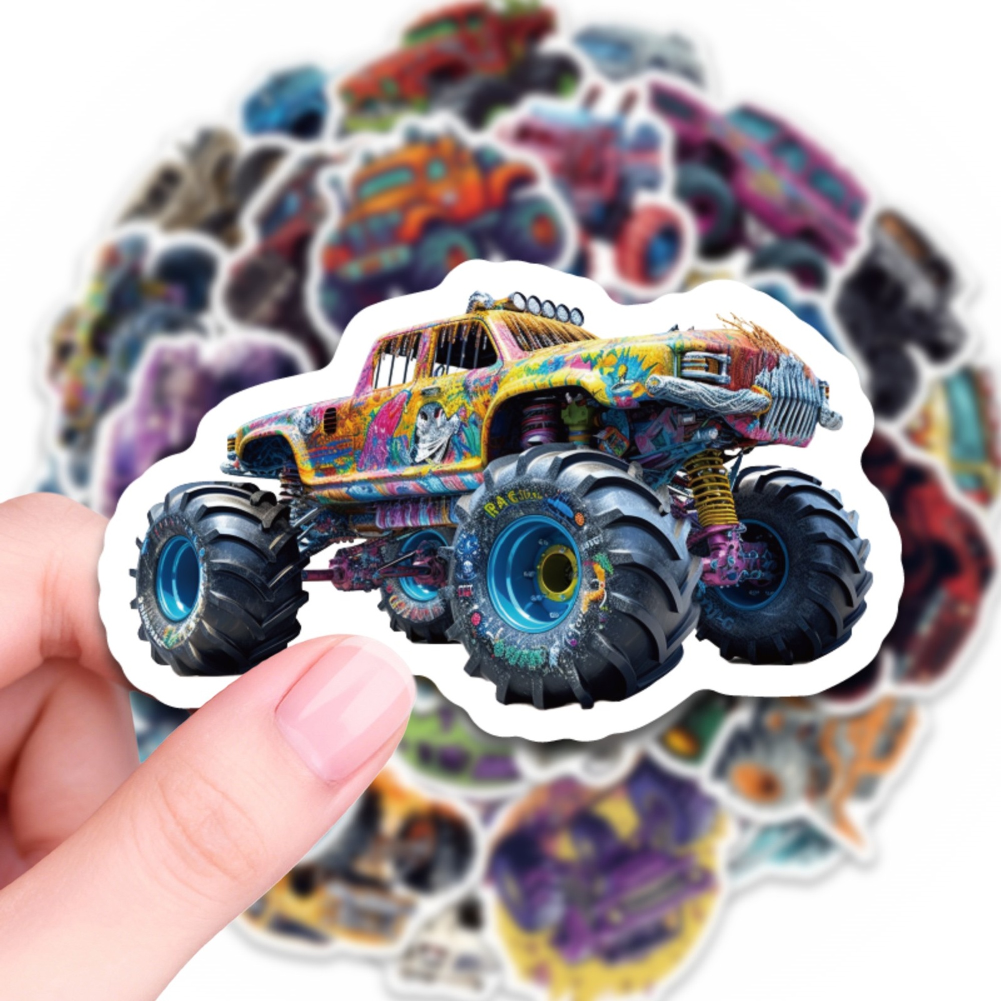 Monster Truck Sticker Set – 50 Papieraufkleber mit coolen Motiven
