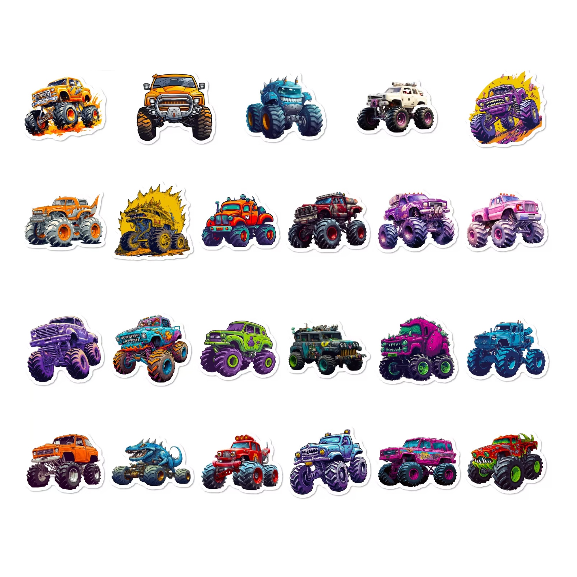 Monster Truck Sticker Set – 50 Papieraufkleber mit coolen Motiven
