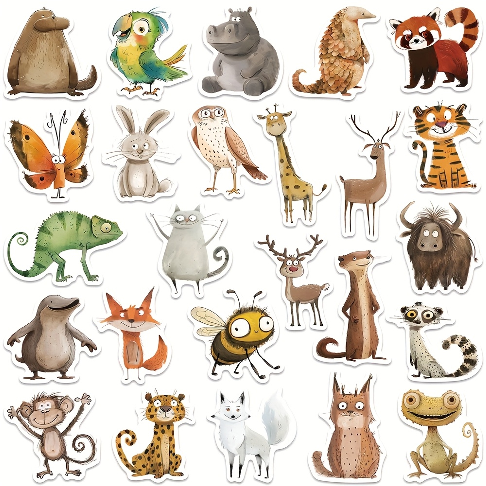 Sticker Set mit niedlichen Tiermotiven – 50 lustige Tiere, Papier, Nordic Style