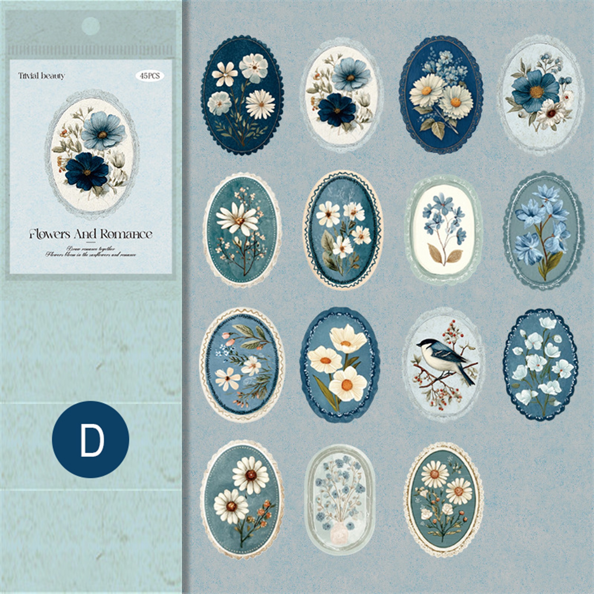 Retro Blumen Sticker Set – 45 Stück mit 15 verschiedene Motive