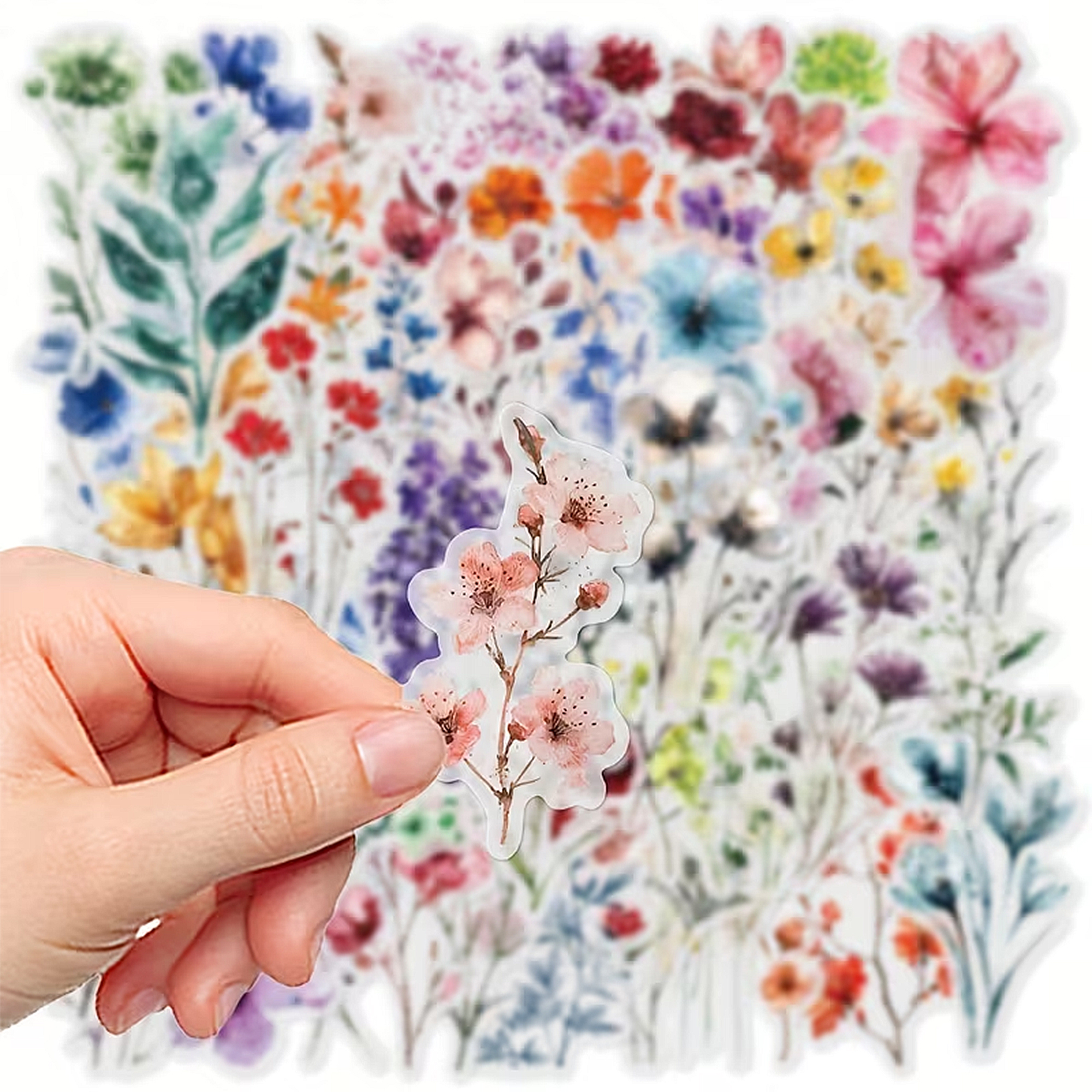 Transparente Blumen Sticker – Set aus 50 PET-Motiven für Bastelideen