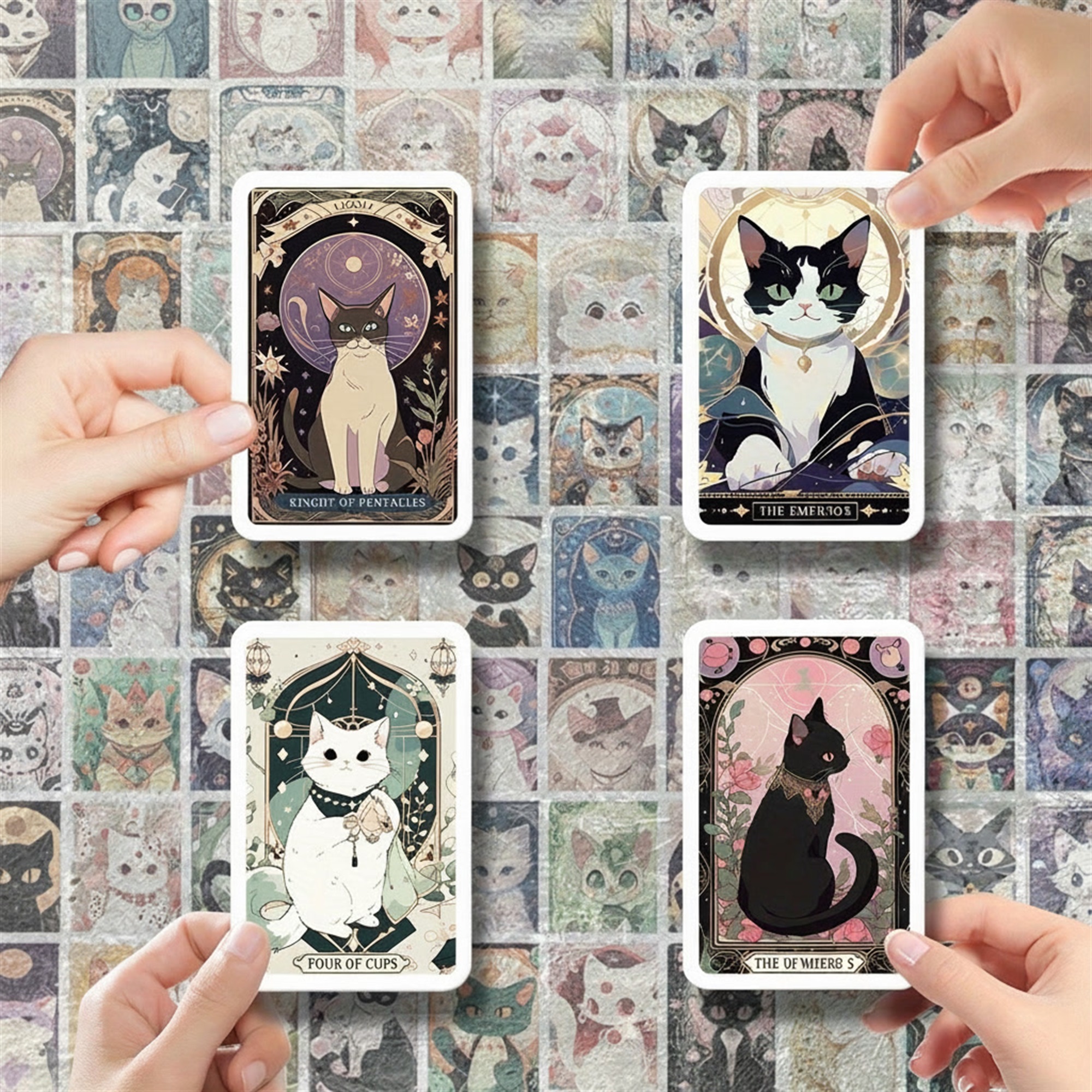 Katzen Tarot Sticker Set – 78-teiliges Motiv mit mattem Finish