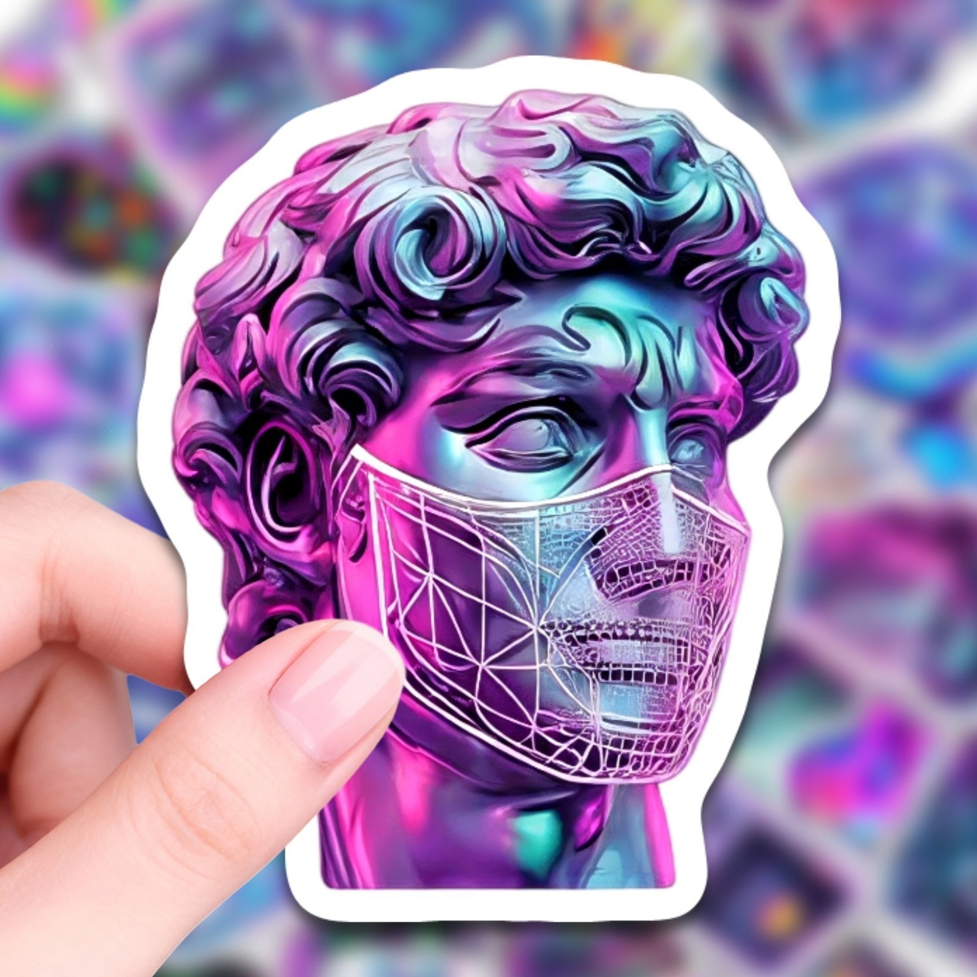 Cyber Vaporwave Sticker Set – 50 Papieraufkleber im Neonstil
