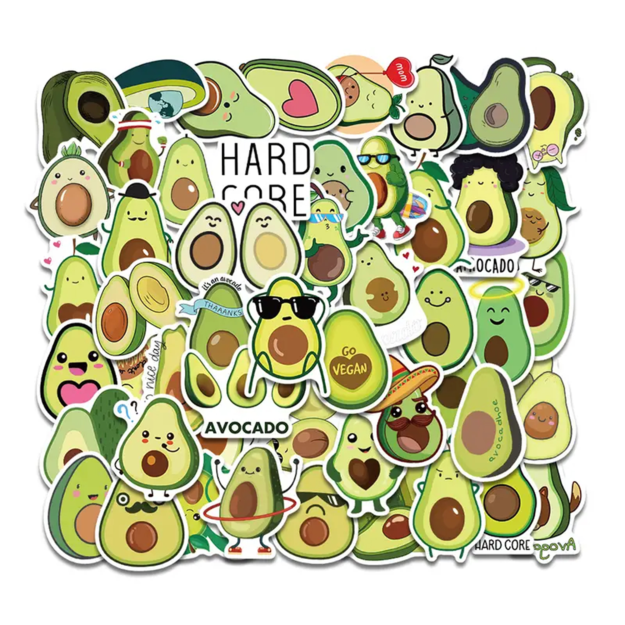 Avocado Sticker – 50 Stück, Lustige, bunte Aufkleber für Handy, Notizbuch, Laptop & Deko | 50 verschiedene Motive, Scrapbooking, Geschenk