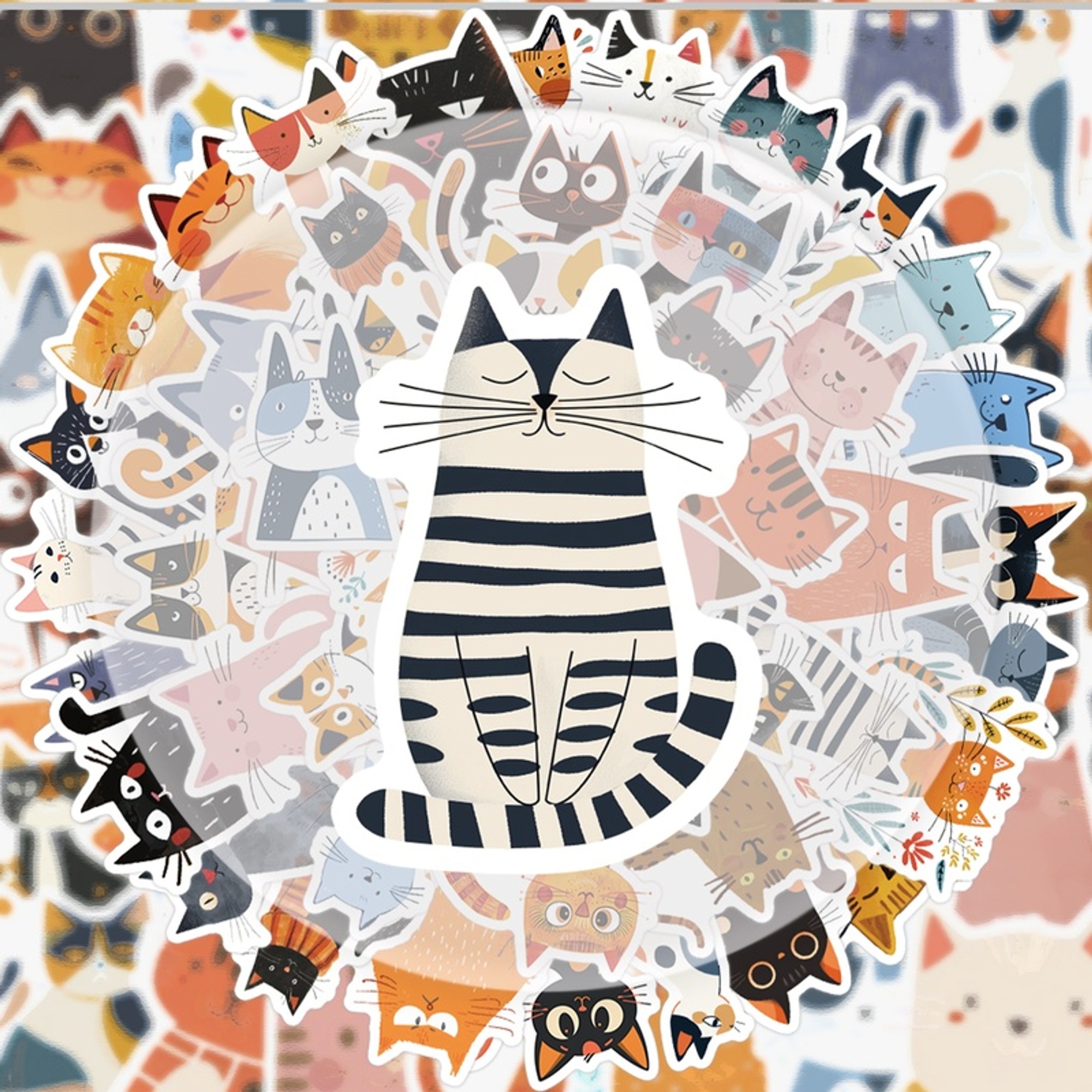 Katzen Sticker Set Papier – 50-teiliges Motiv Katzen Dekorationsset