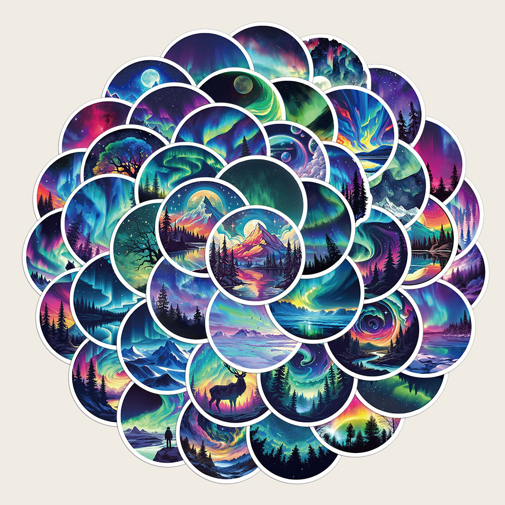 Polarlichter Sticker Set – 50 Motive aus Vinyl, wasserfest