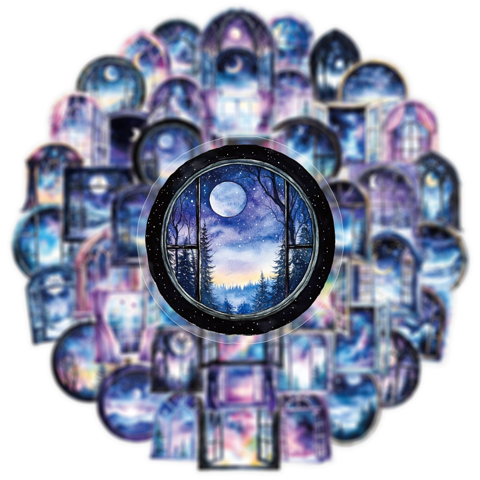 Nachthimmel Fenster Aufkleber Set – 50 Sticker mit Sonne, Mond und Sternen