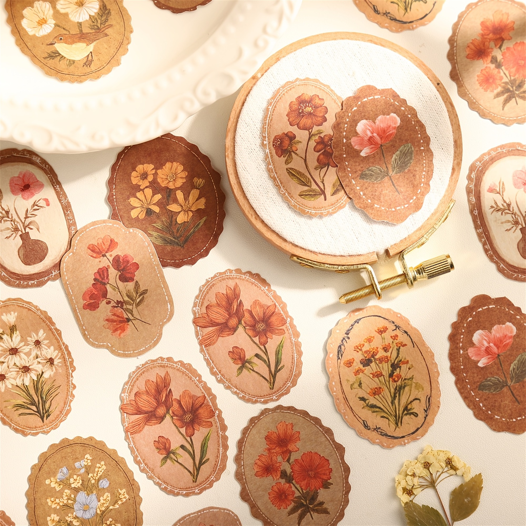 Retro Blumen Sticker Set – 45 Stück mit 15 verschiedene Motive