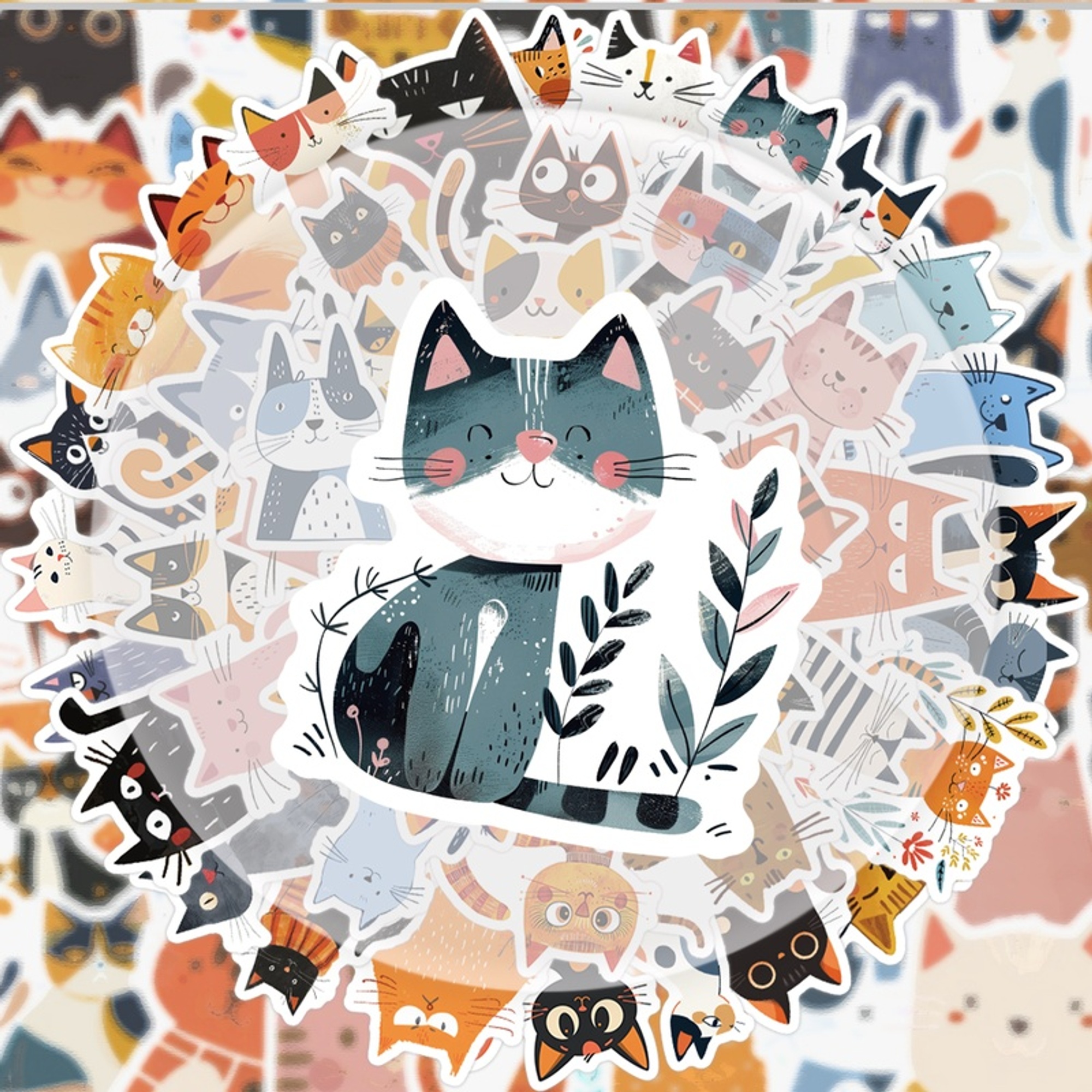 Katzen Sticker Set Papier – 50-teiliges Motiv Katzen Dekorationsset