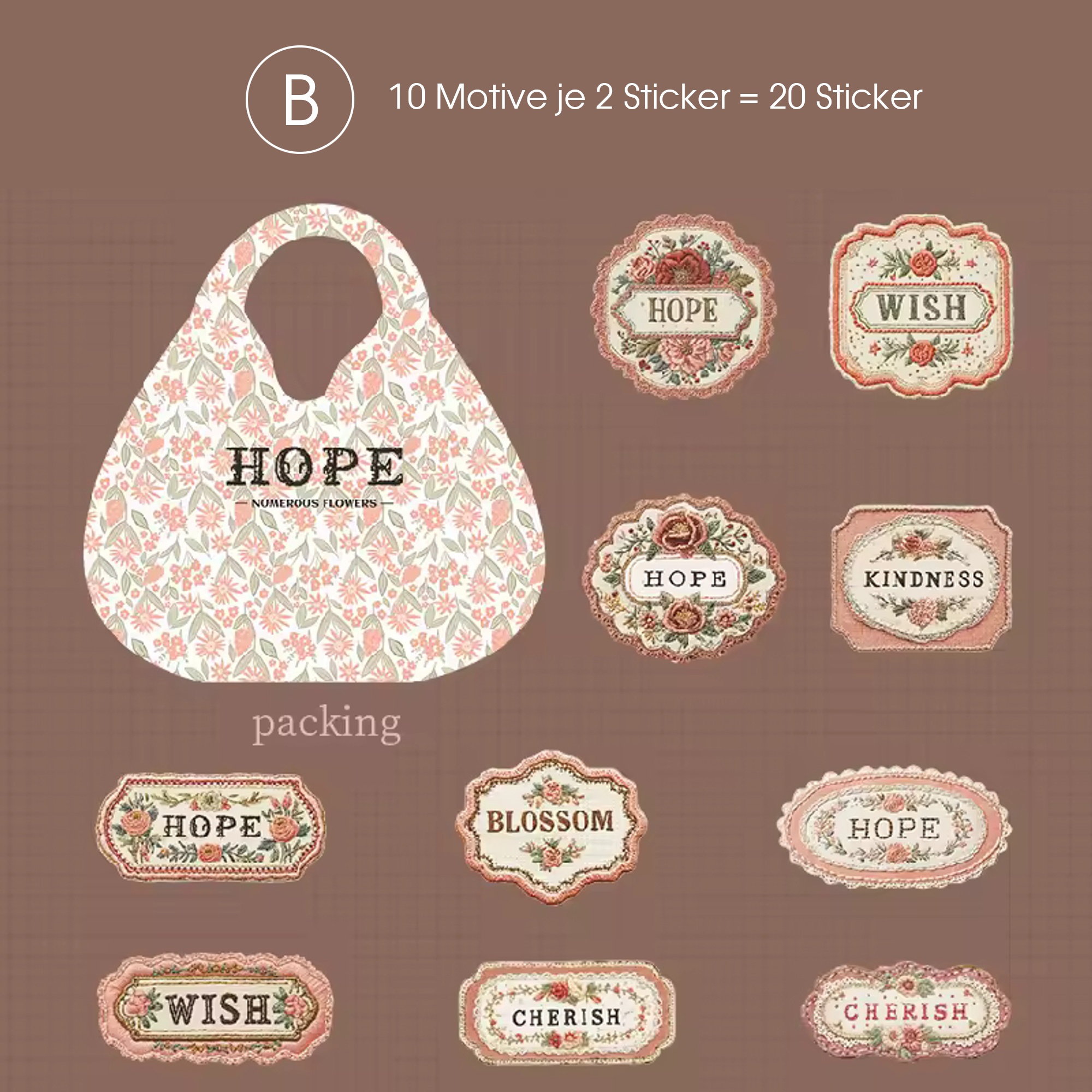 Scrapbooking Sticker Blumen 3D – 20-teiliges Retro Set mit Relief Design
