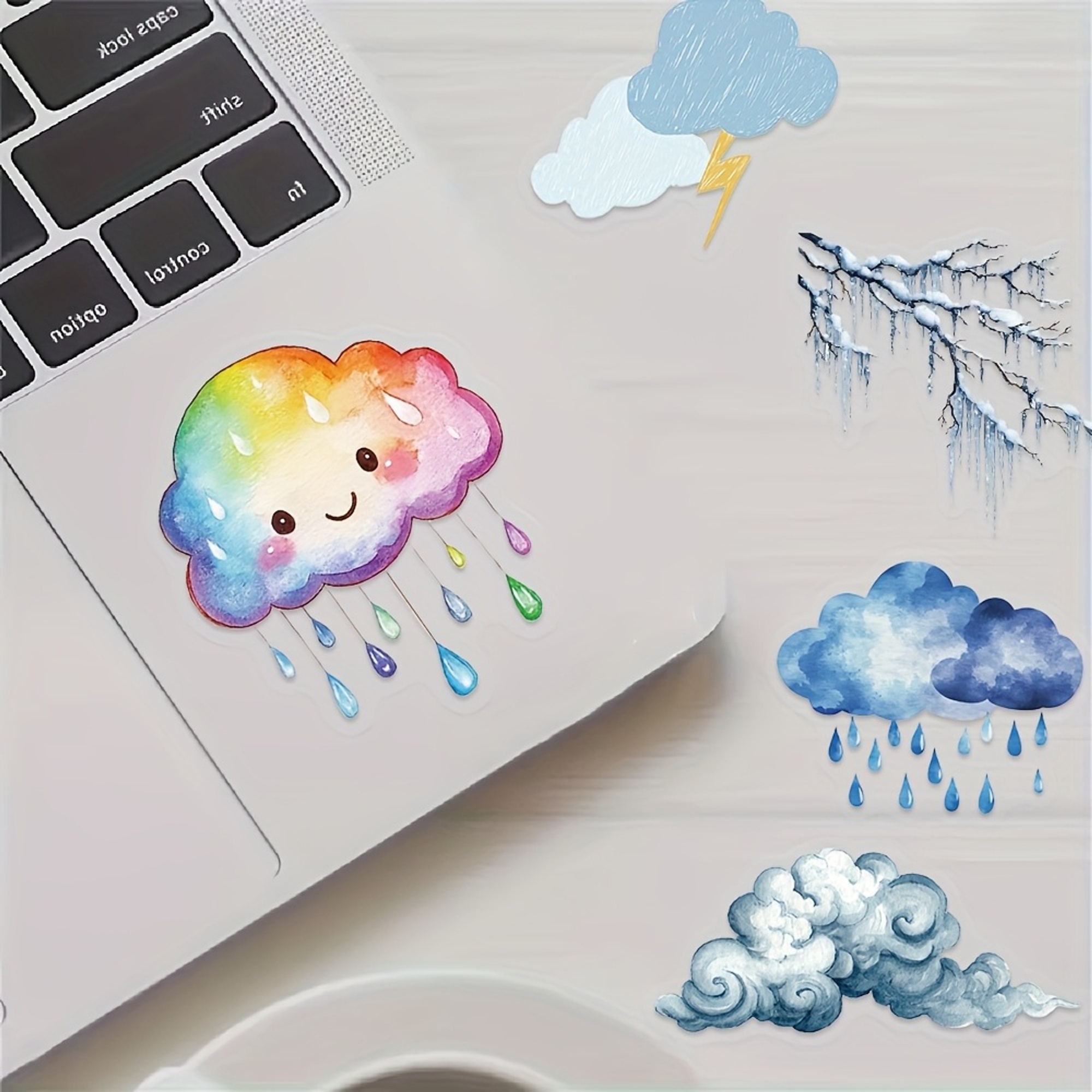 Aquarell Wetter Sticker Set – 50 transparente Aufkleber mit Himmel-Motiven