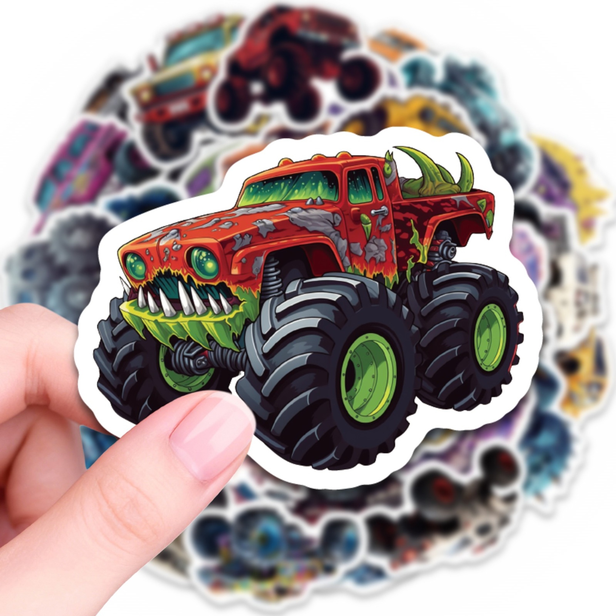Monster Truck Sticker Set – 50 Papieraufkleber mit coolen Motiven