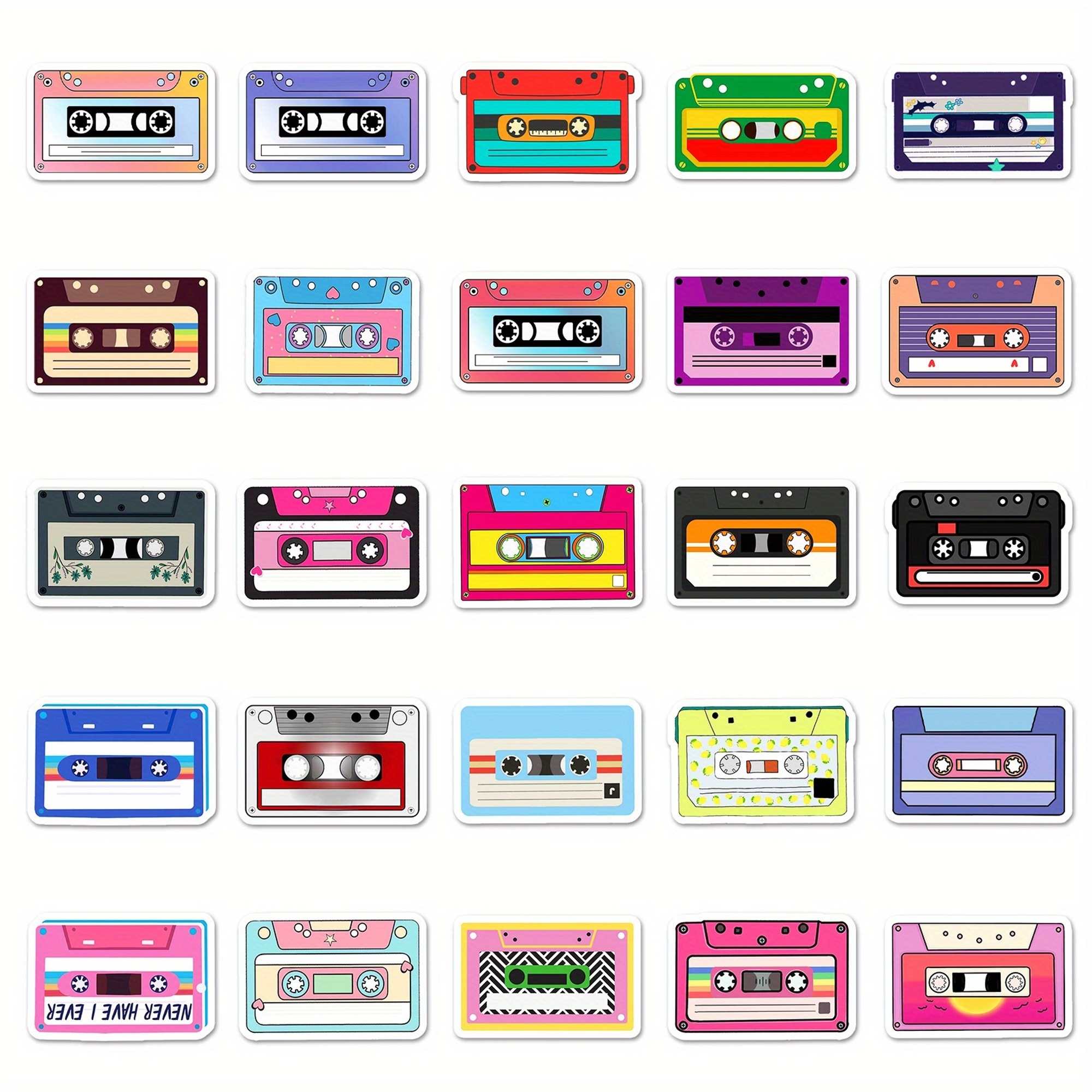 Retro Kassetten Sticker Set – 50 Papiersticker im Vintage Design
