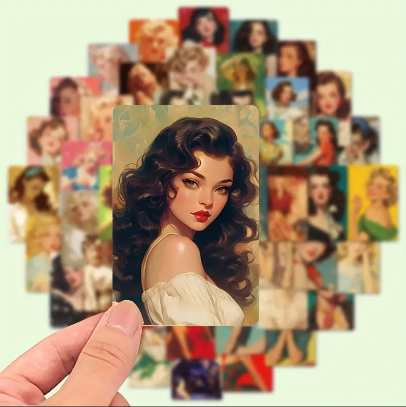 Retro Pin-up Sticker Set – 50 wasserfeste Vinyl-Motive