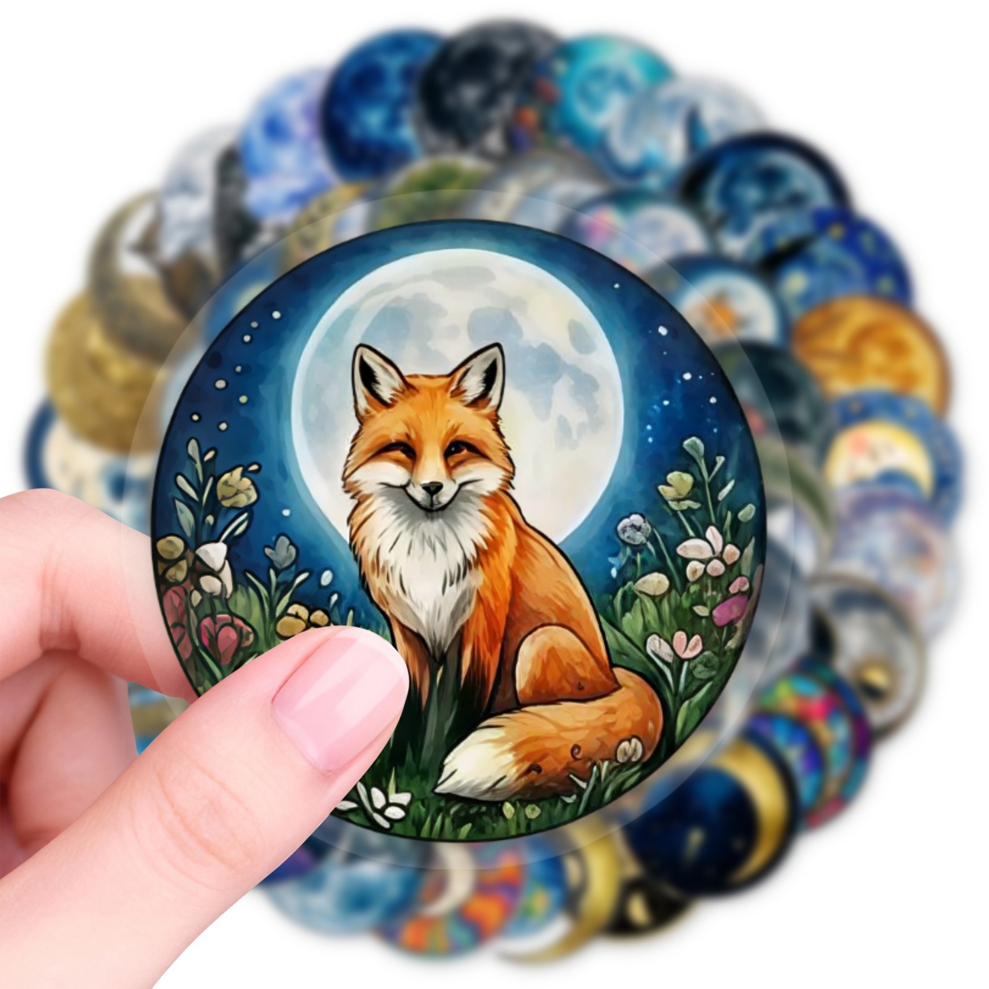 Universum Sticker Set – 50 Transparente Motive mit Natur, Sonne, Mond & Sterne