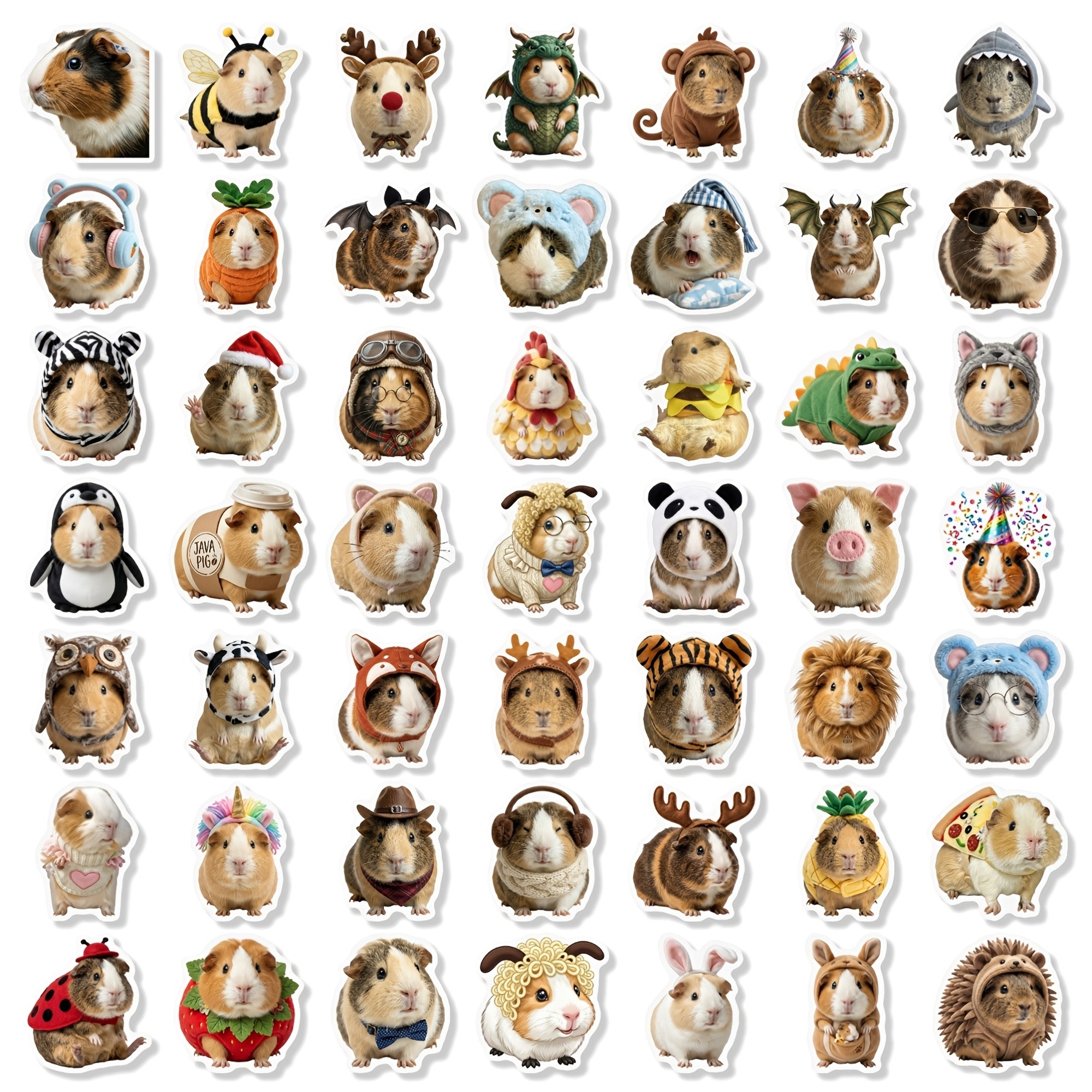 Meerschweinchen Sticker Set – 50 Papiersticker mit Tiermotiven