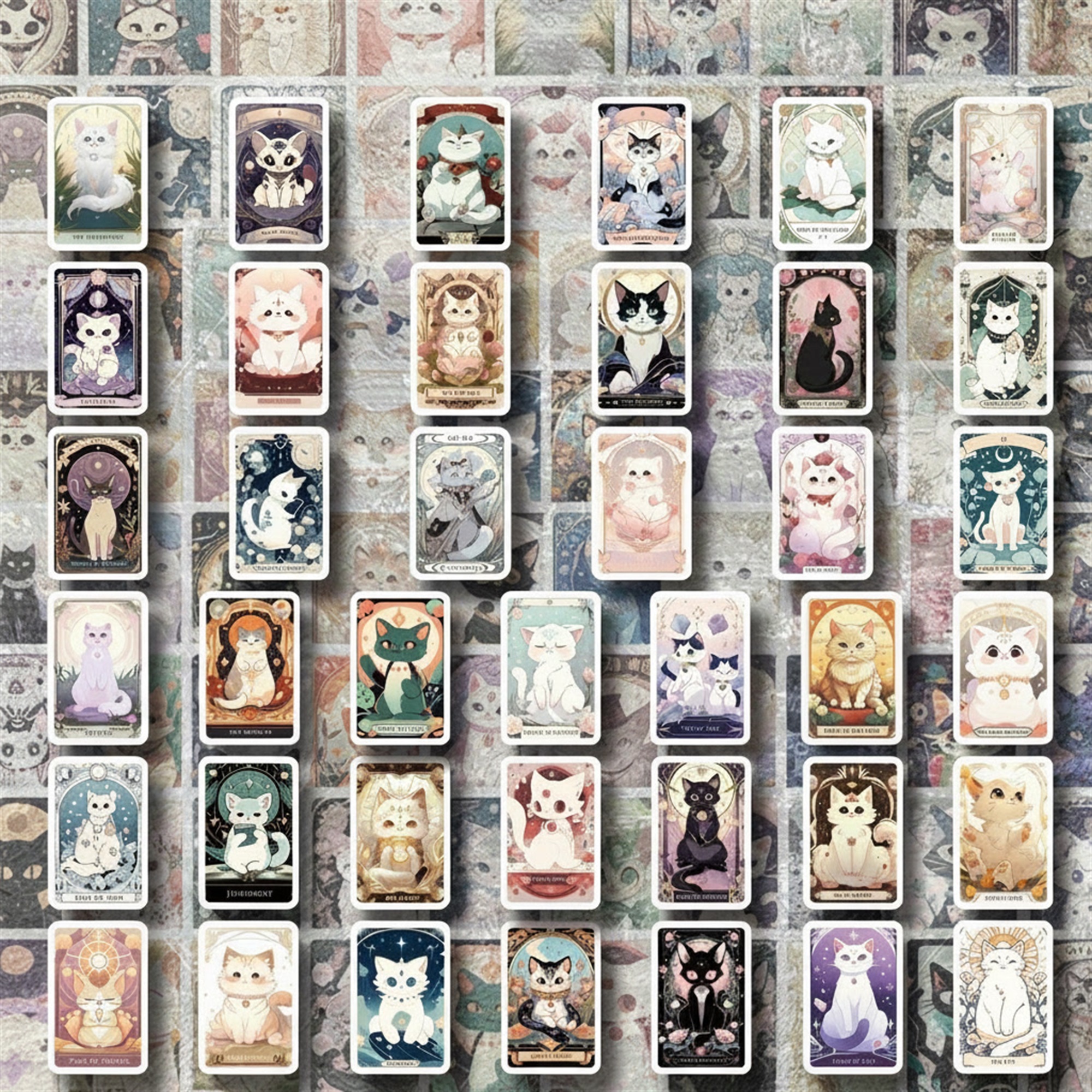 Katzen Tarot Sticker Set – 78-teiliges Motiv mit mattem Finish